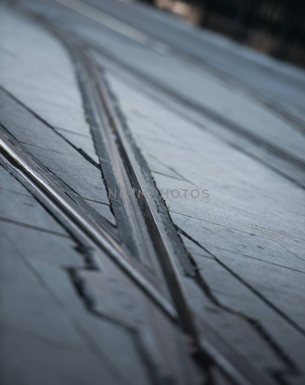 city вЂ‹вЂ‹tram rails close up