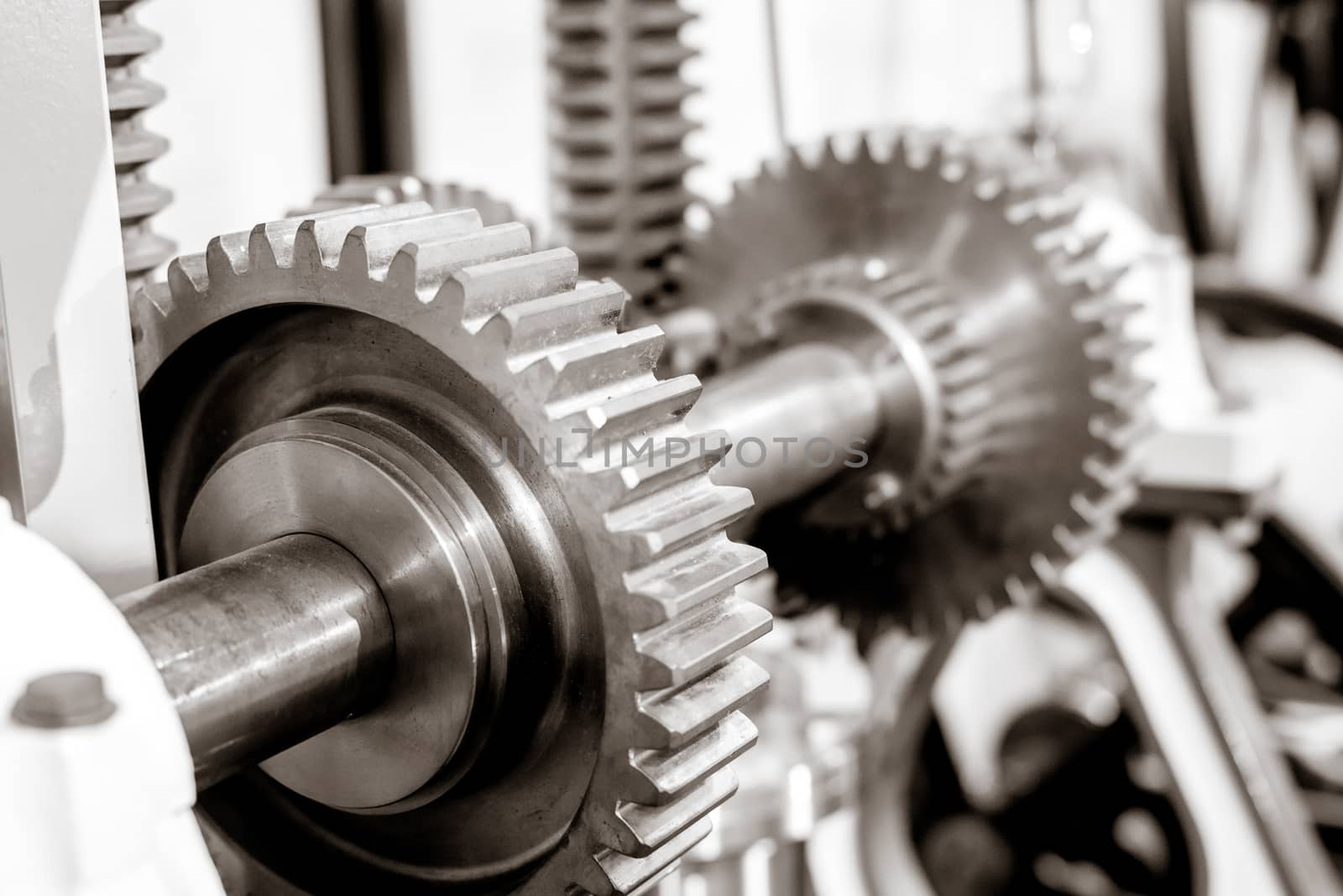 close up view of gears from old mechanism