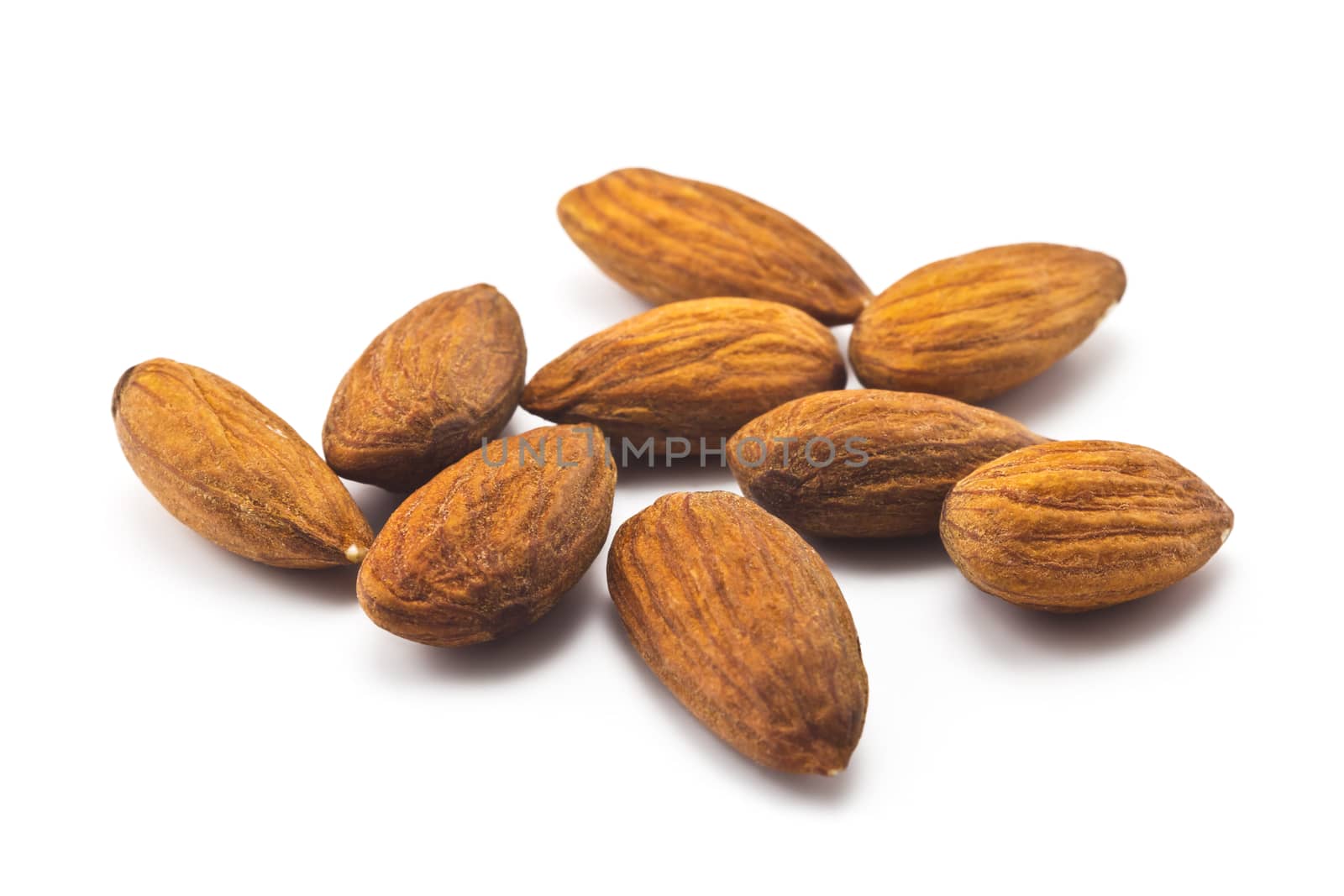 almond nuts on a white background