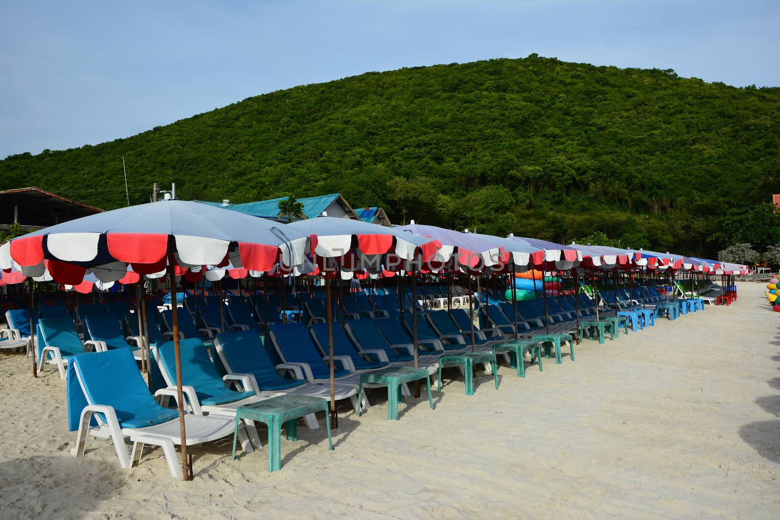 beach chairs and umbrella at Koh Larn, Pataya,Thailand