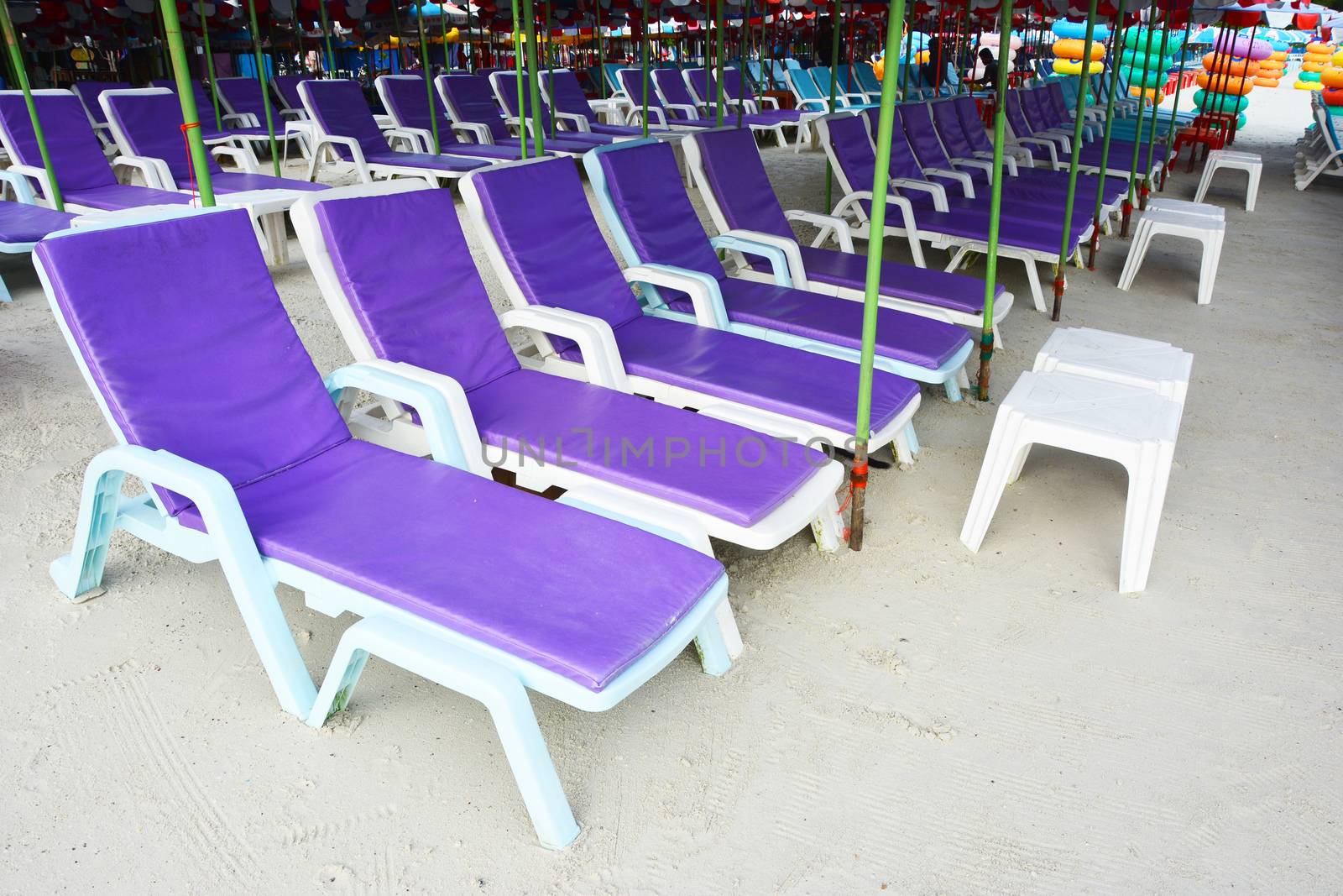 beach chairs and umbrella at Koh Larn, Pataya,Thailand