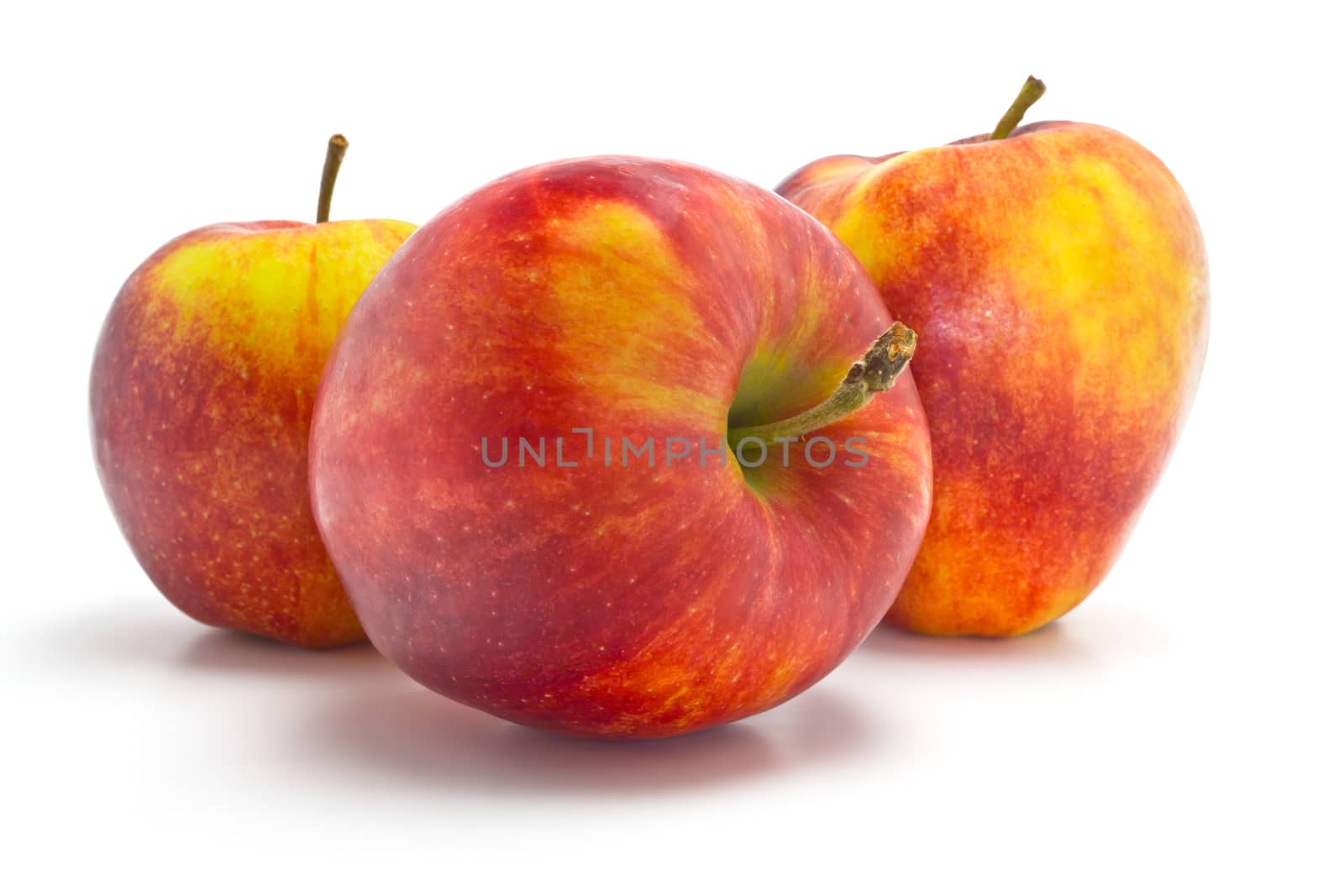 big, ripe, sweet, juicy red and yellow apples and half of apple