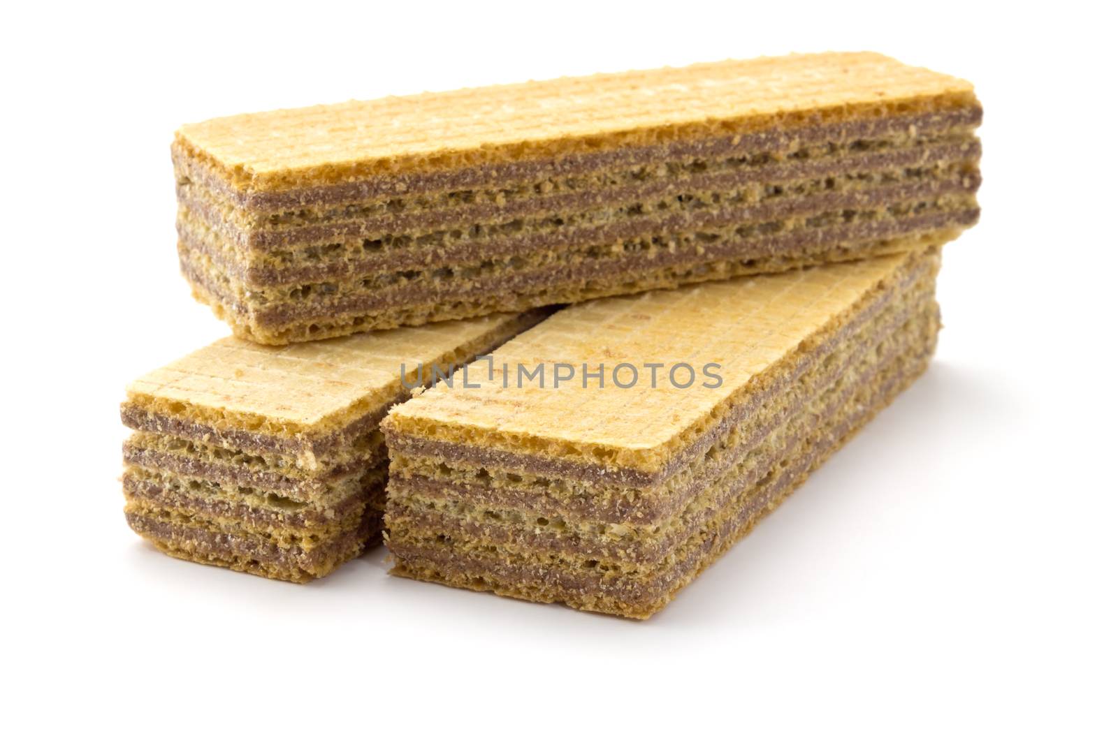 waffle wedges with chocolate filling on a white background