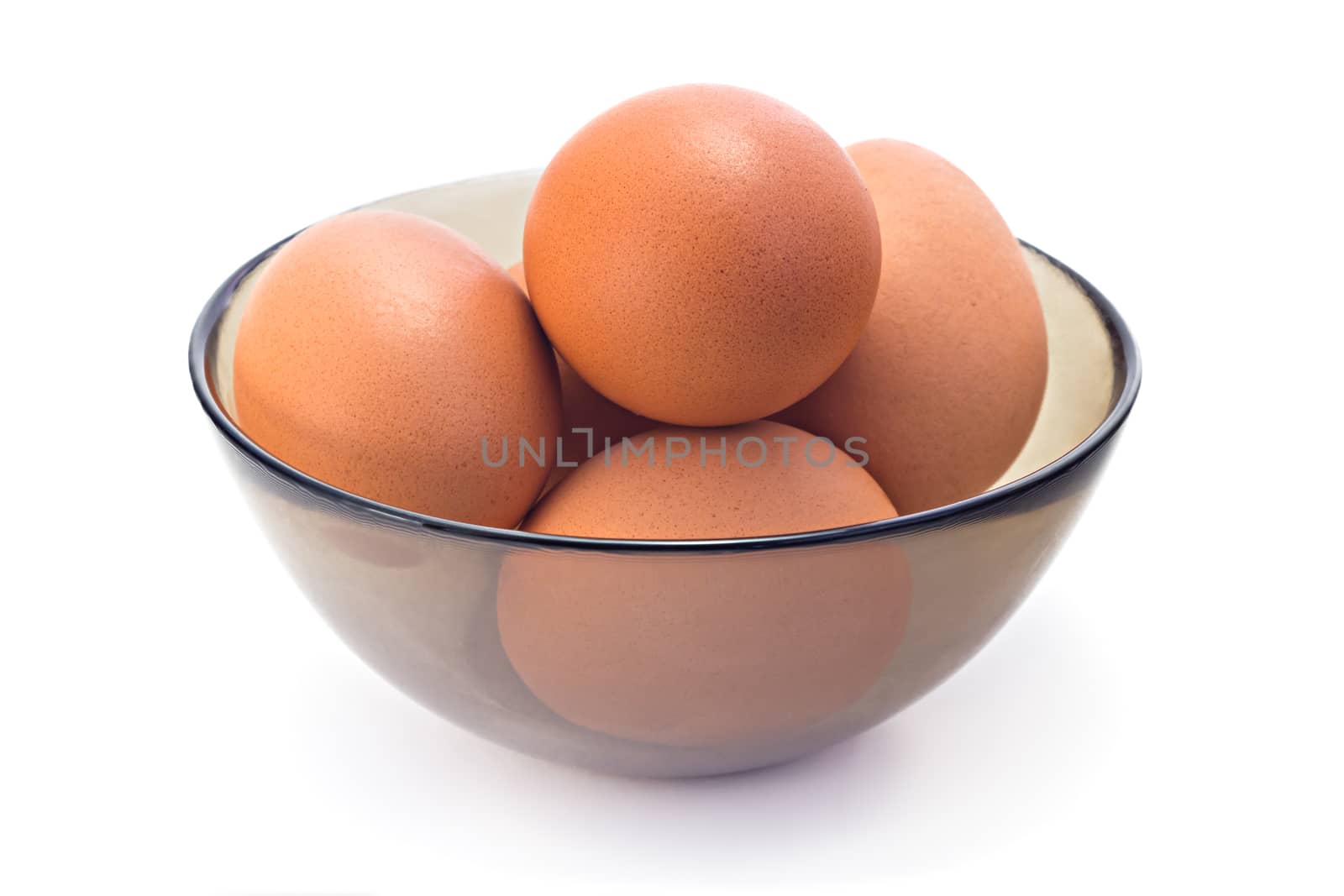 boiled eggs in a glass dish isolated on white background