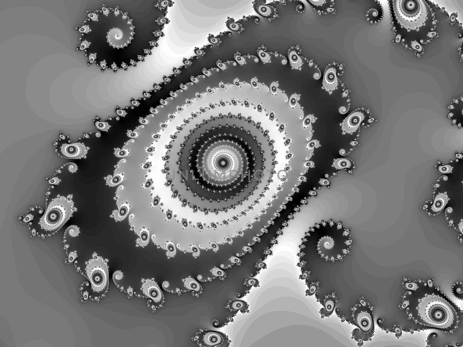 Digital computer graphic - rendering. Patterned fractal spiral for design.