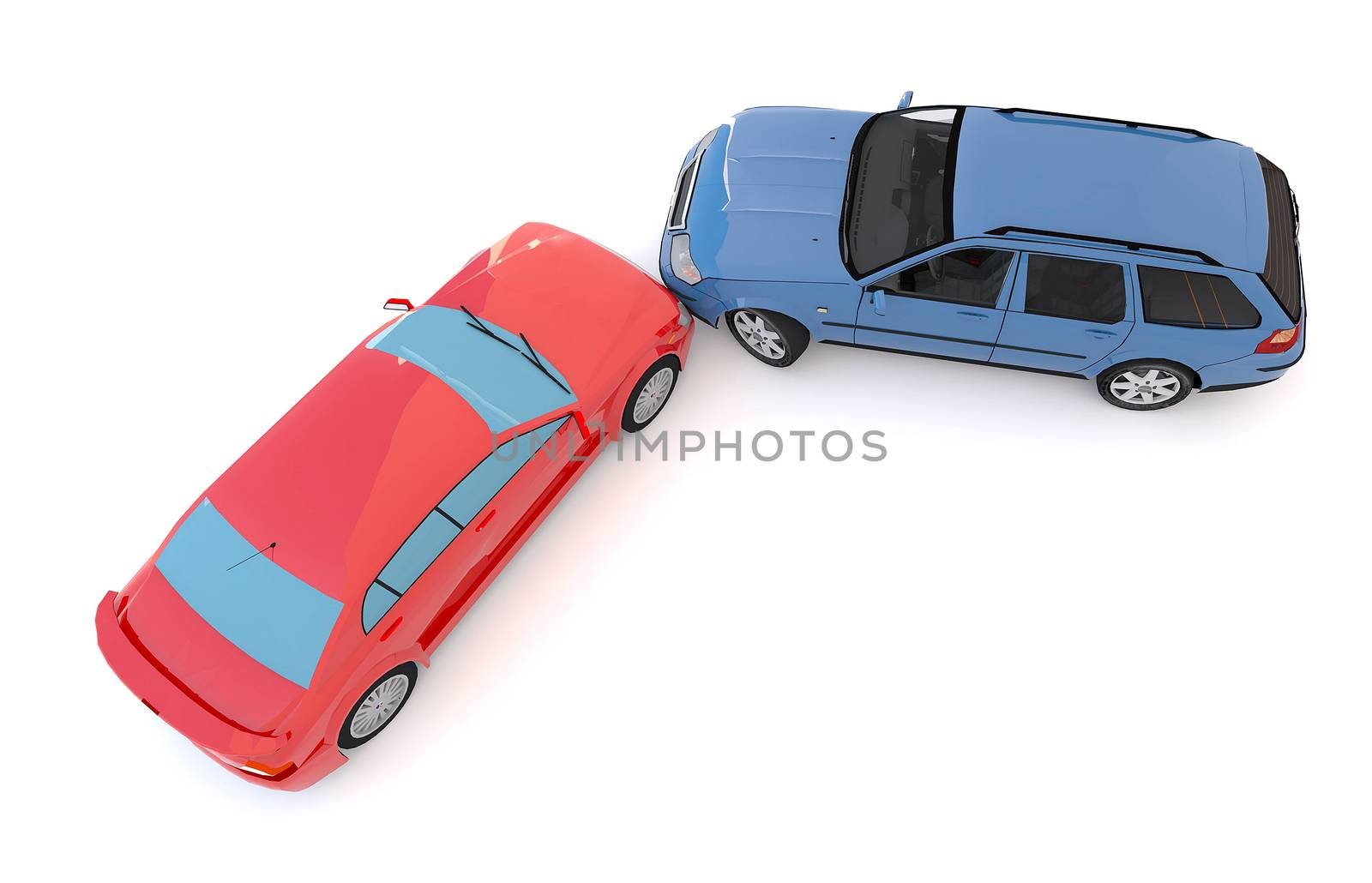 3d cars in an accident on white backgrpund