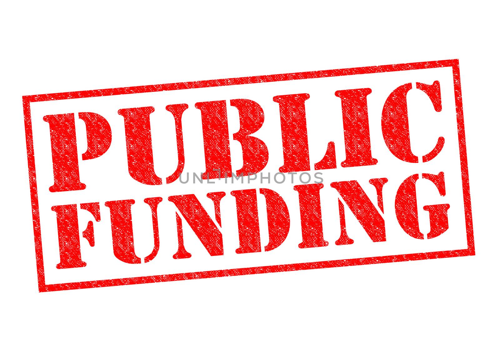 PUBLIC FUNDING red Rubber Stamp over a white background.