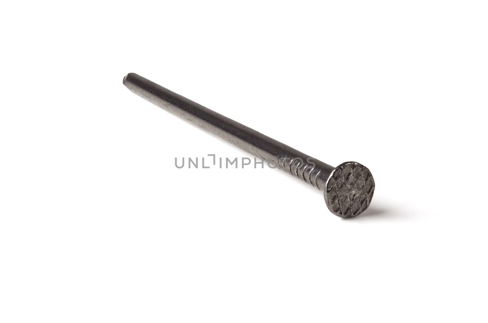 Single of metal nail on white background