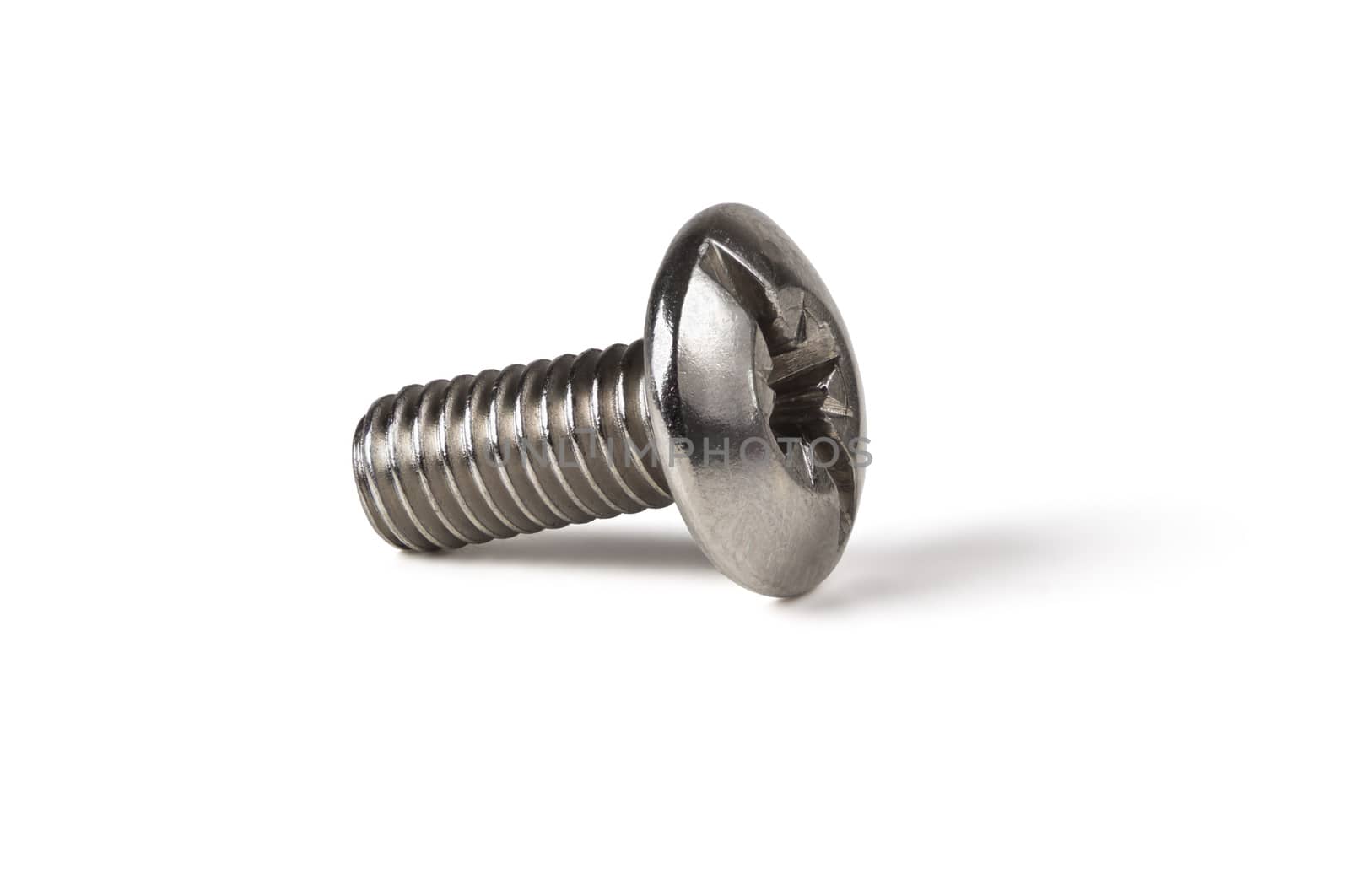 Single metallic bolt isolated on white background