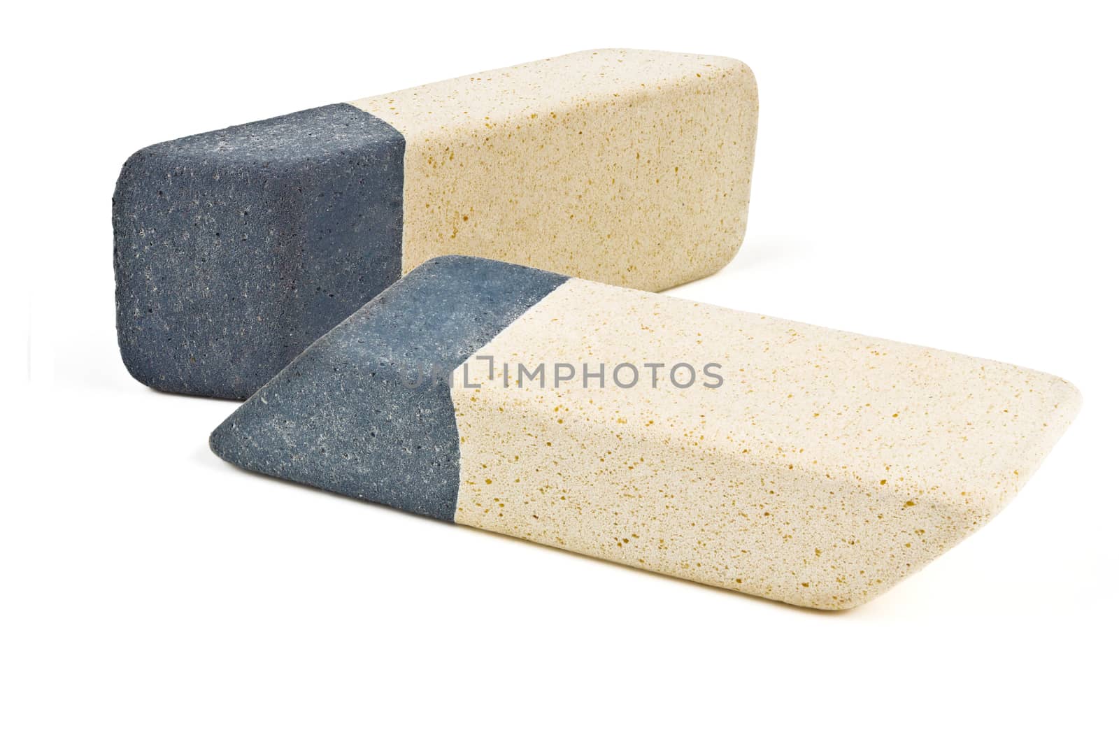 two dual-color eraser isolated on white background