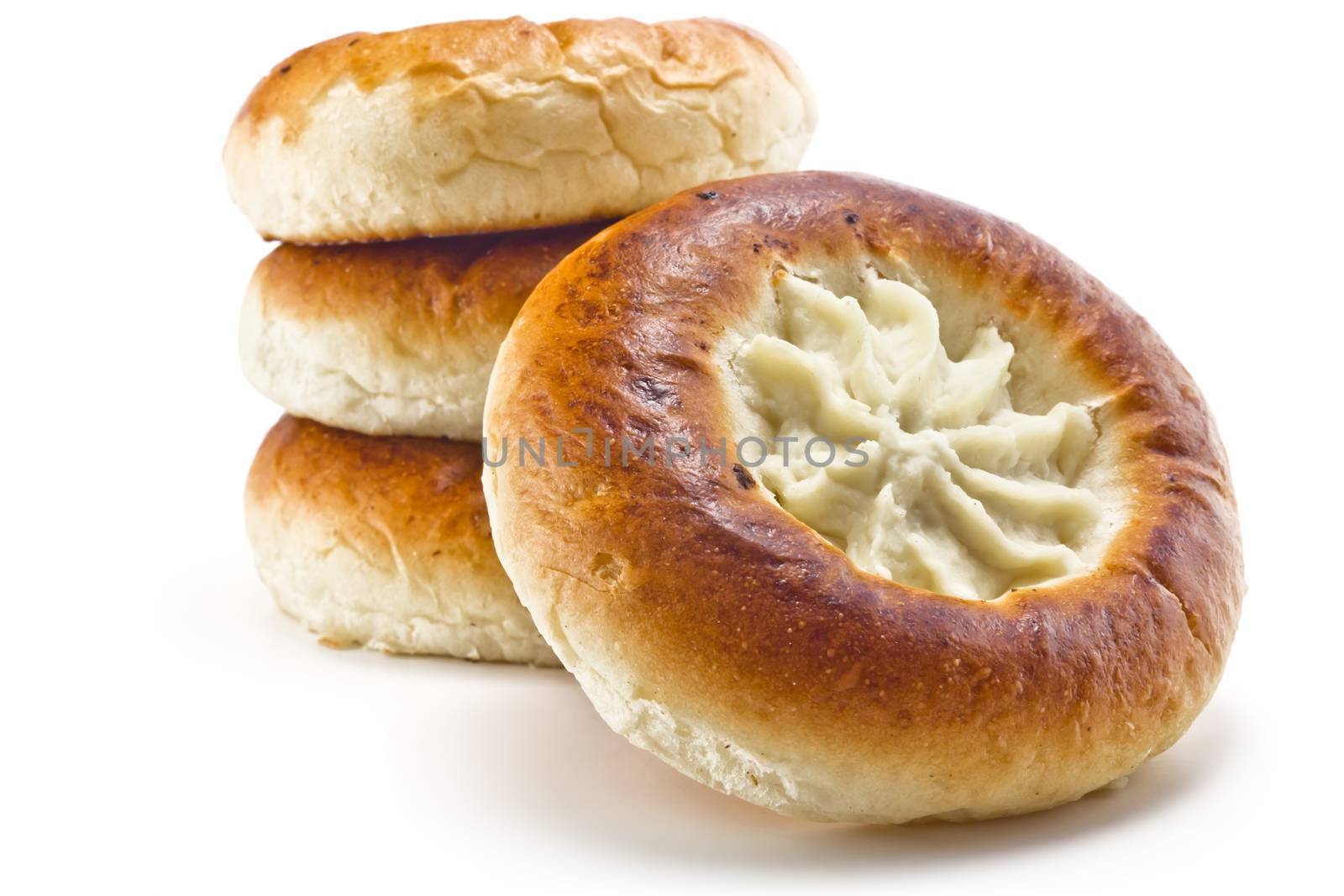bun with curd isolated on white background