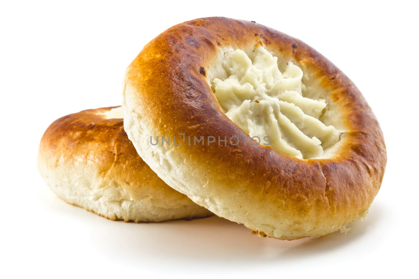 bun with curd isolated on white background