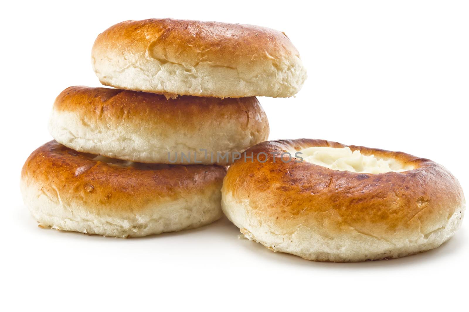 bun with curd isolated on white background