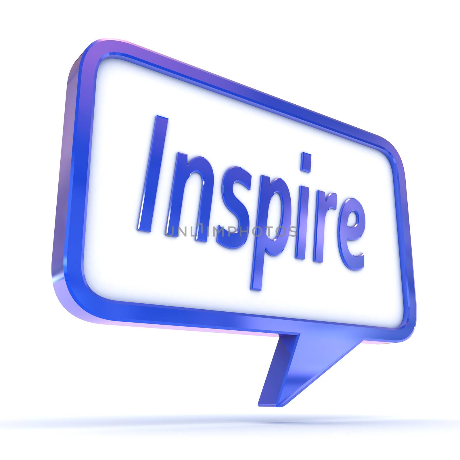 A Colourful 3d Rendered Concept Illustration showing "Inspire" writen in a Speech Bubble