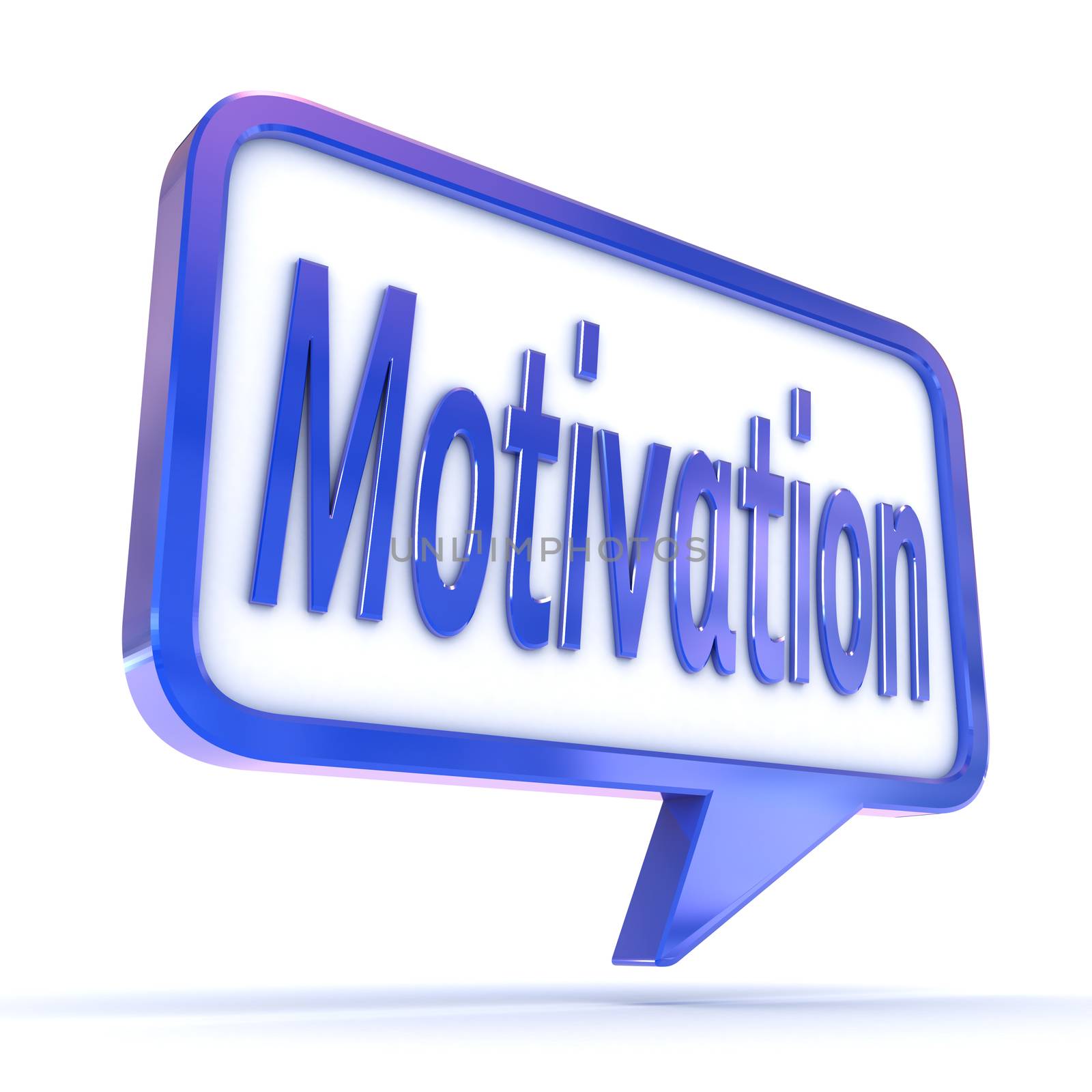 A Colourful 3d Rendered Concept Illustration showing "Motivation" writen in a Speech Bubble