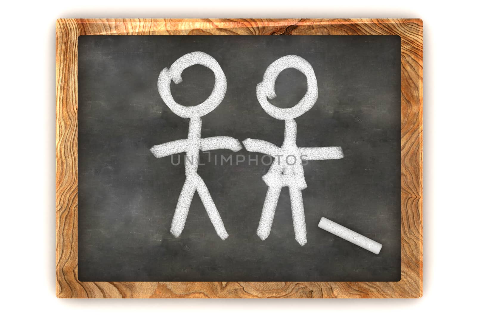 Blackboard Man and a Lady by head-off