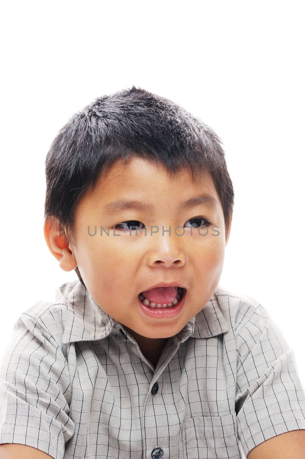 Asian boy with mouth open by kmwphotography