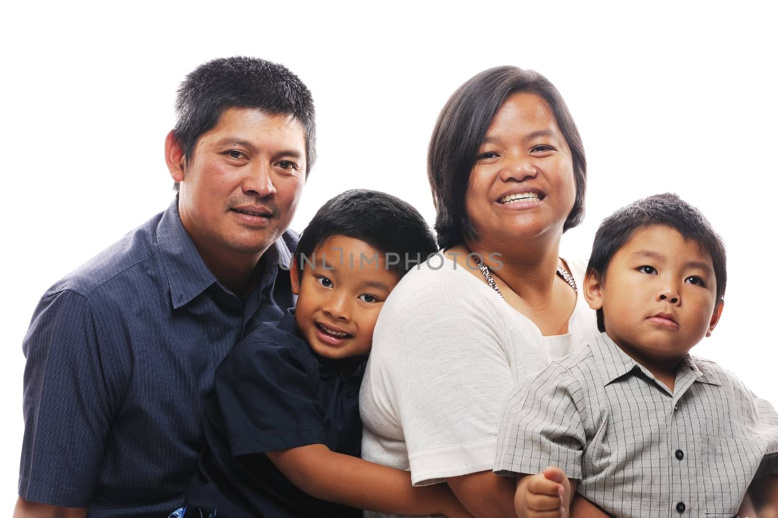 Asian family together looking happy