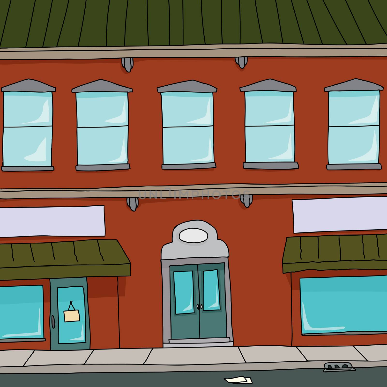 Hand drawn cartoon of apartment above storefront