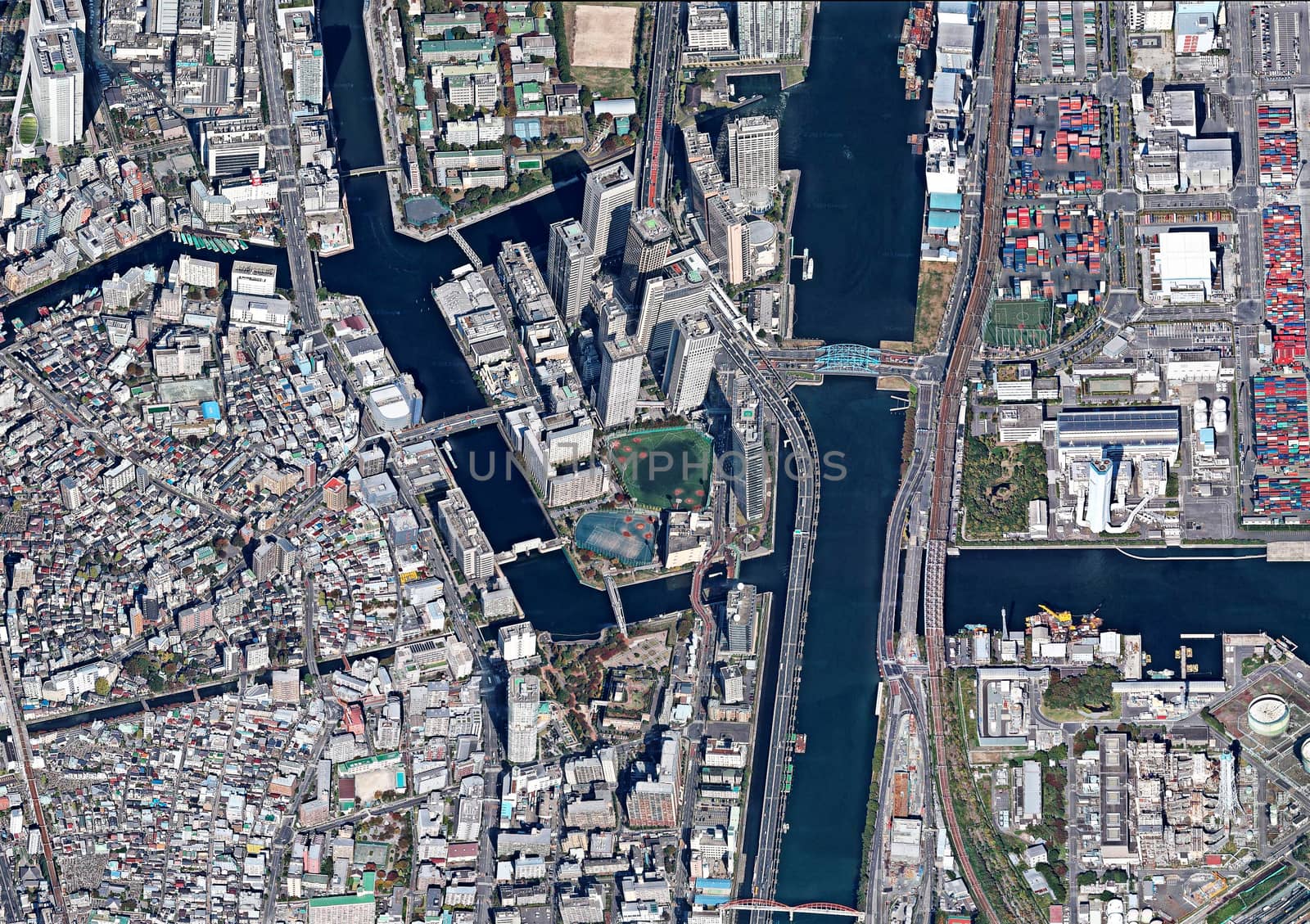 Tokyo port Japan aerial view