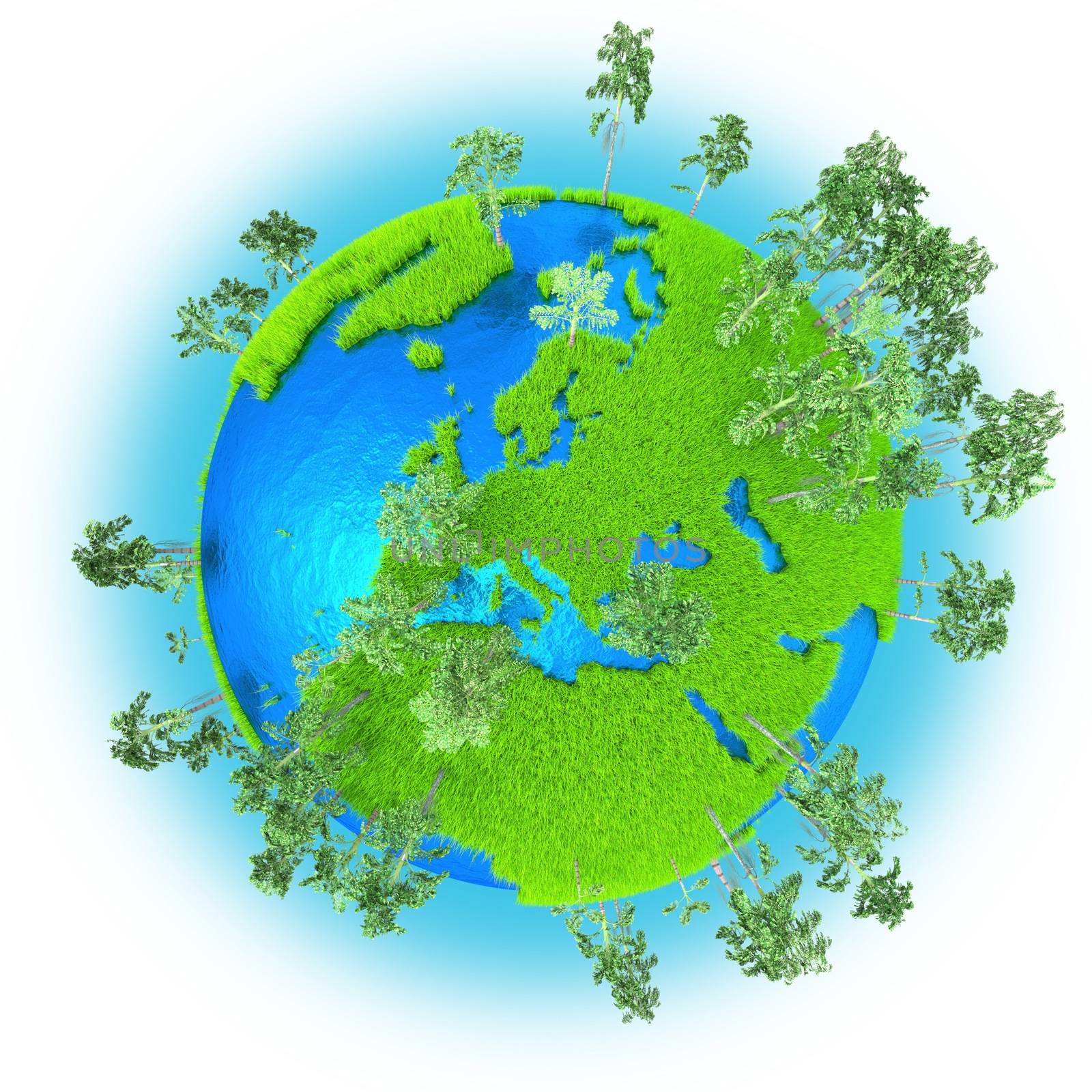 Europe on grassy planet Earth isolated on white background