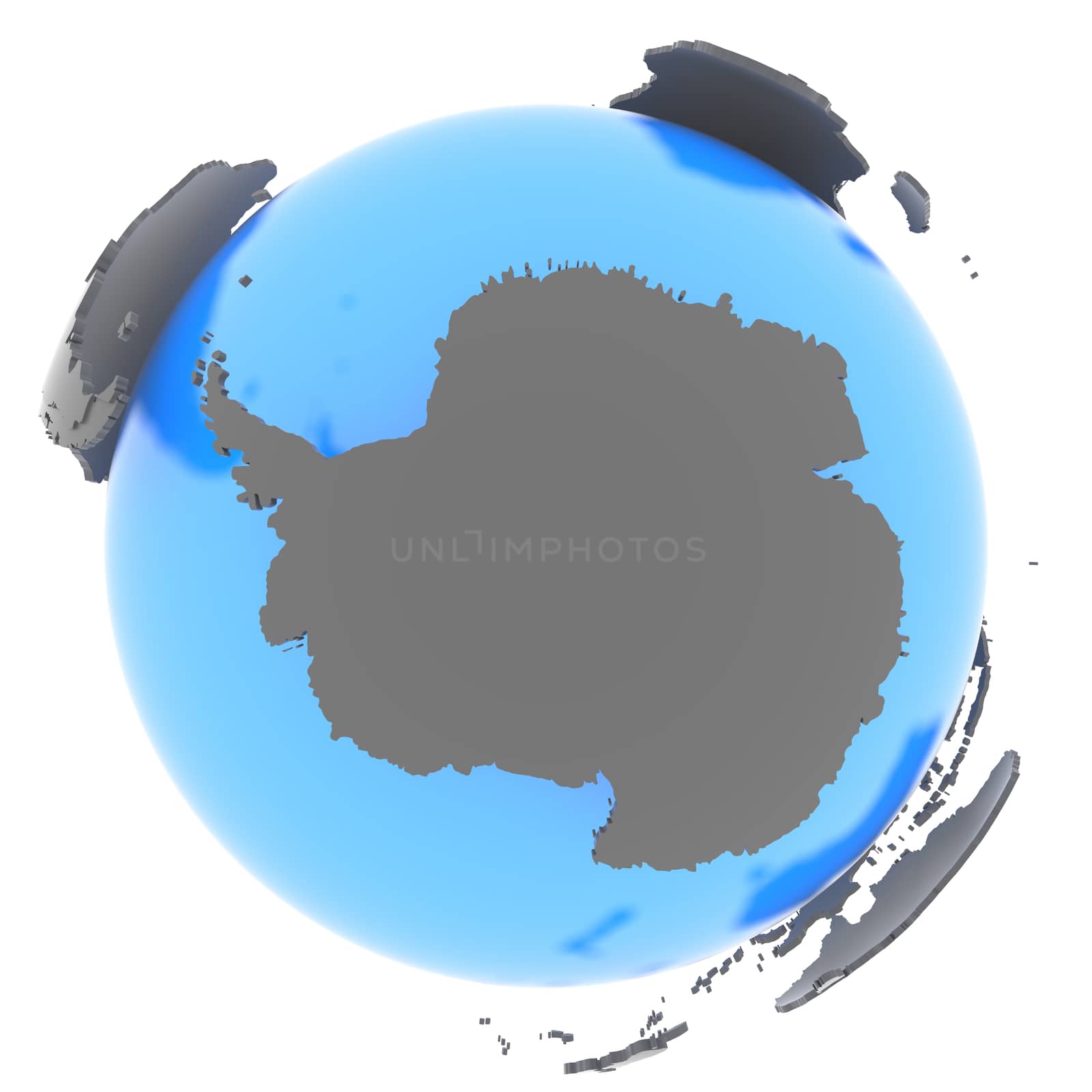 Antarctic standing out of blue planet in grey, isolated on white background