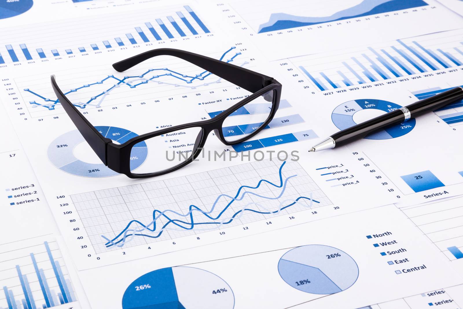 blue business charts, graphs, document and paperwork by vinnstock