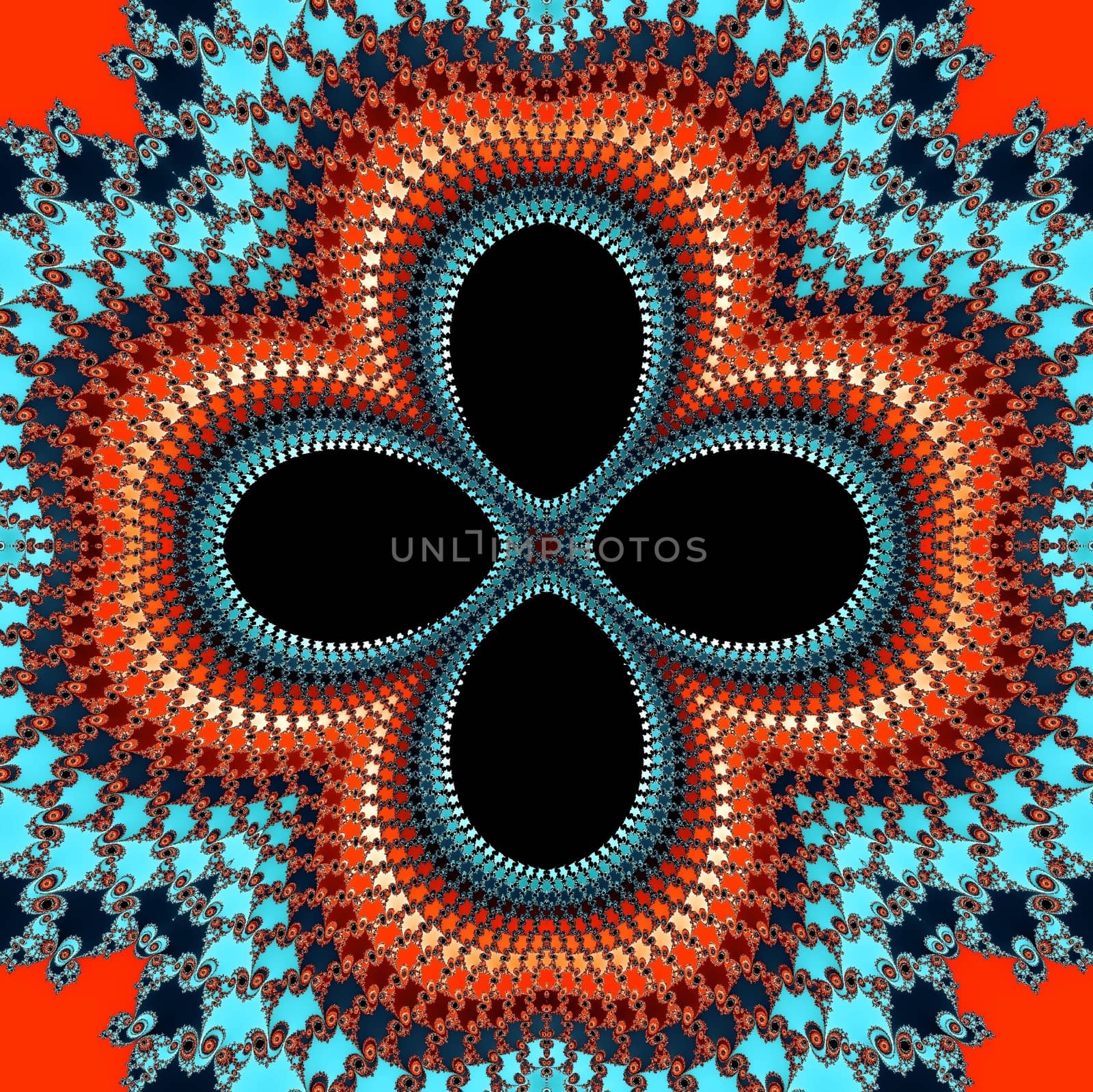 Digital computer graphic - patterned fractal flower in a bright colors for design.