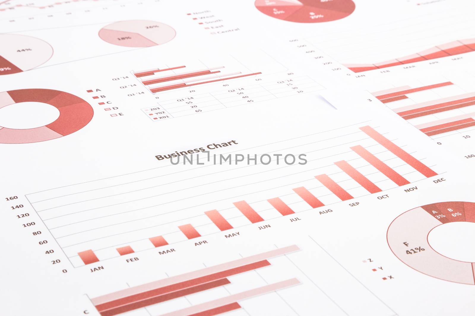 red business charts, graphs, annual report and summarizing backg by vinnstock