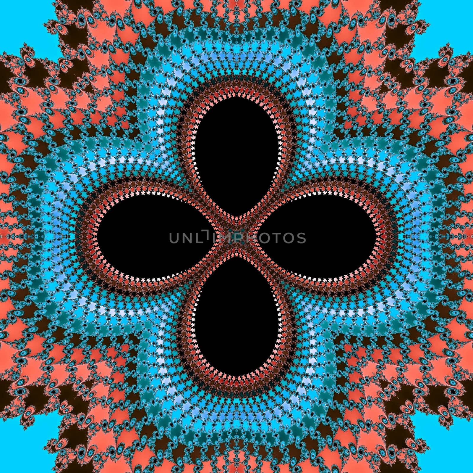 Digital computer graphic - patterned fractal flower in a bright colors for design.