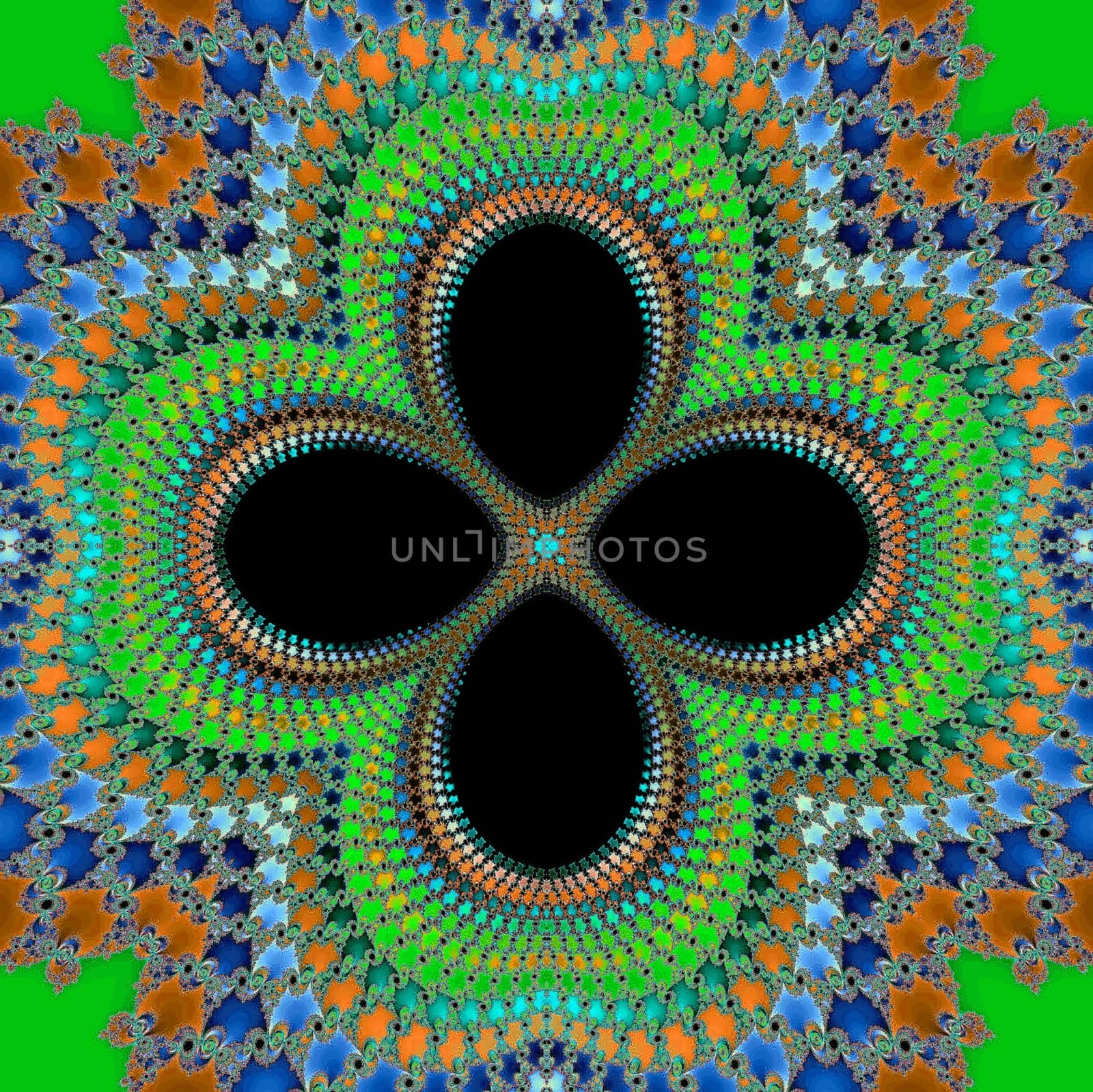 Digital computer graphic - patterned fractal flower in a bright colors for design.