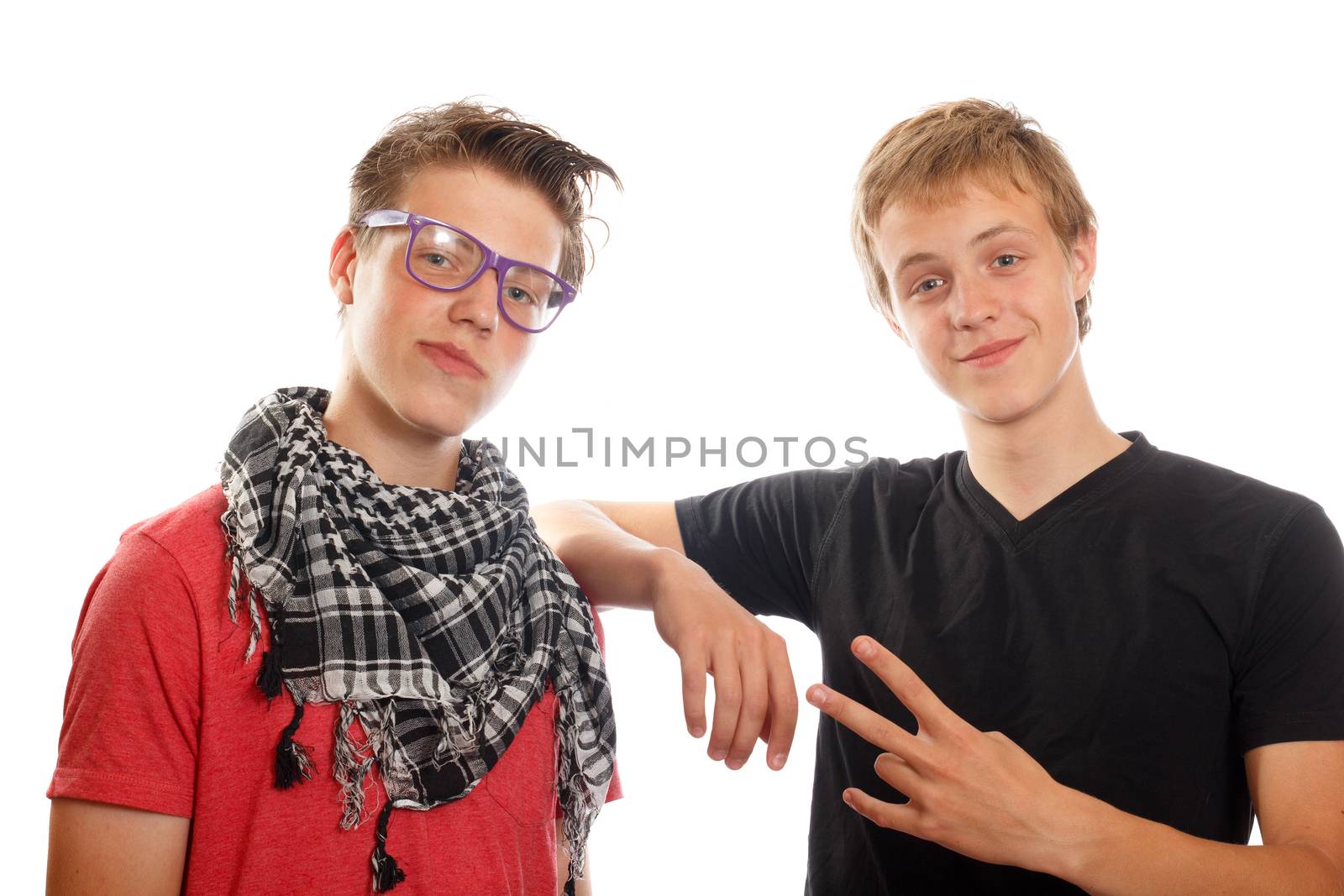 Two male teenage friends hanging out and having fun