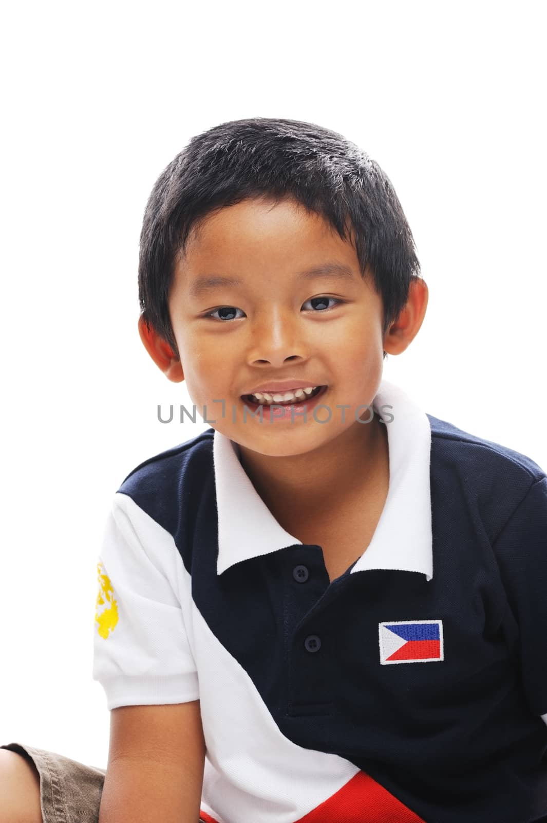 Boy from philippines wears flag on shirt