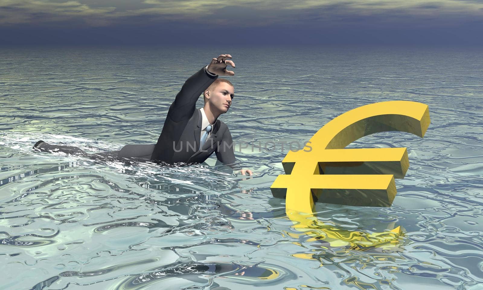 Businessman and euro sinking - 3D render by Elenaphotos21