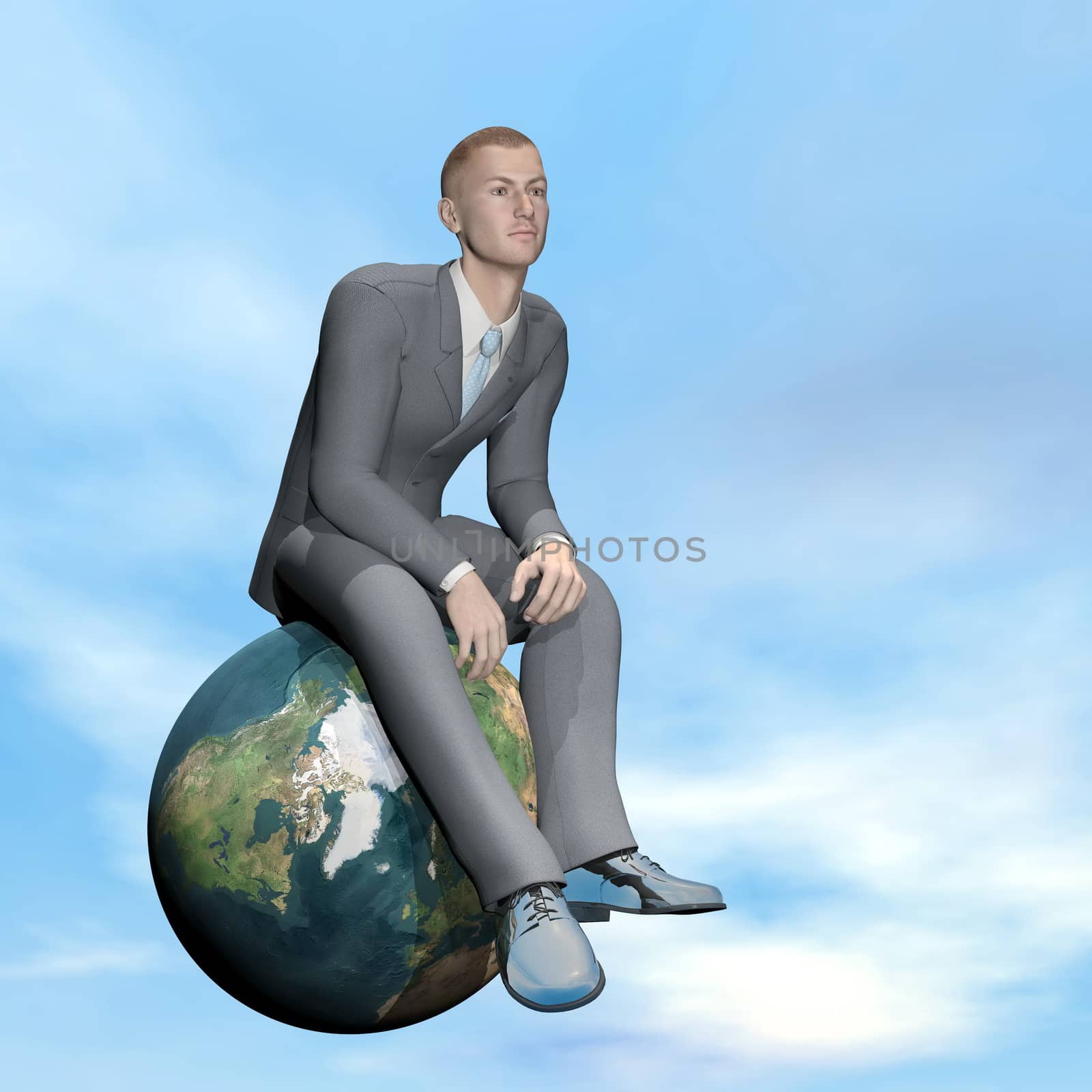 Businessman thinking upon the earth by beautiful day