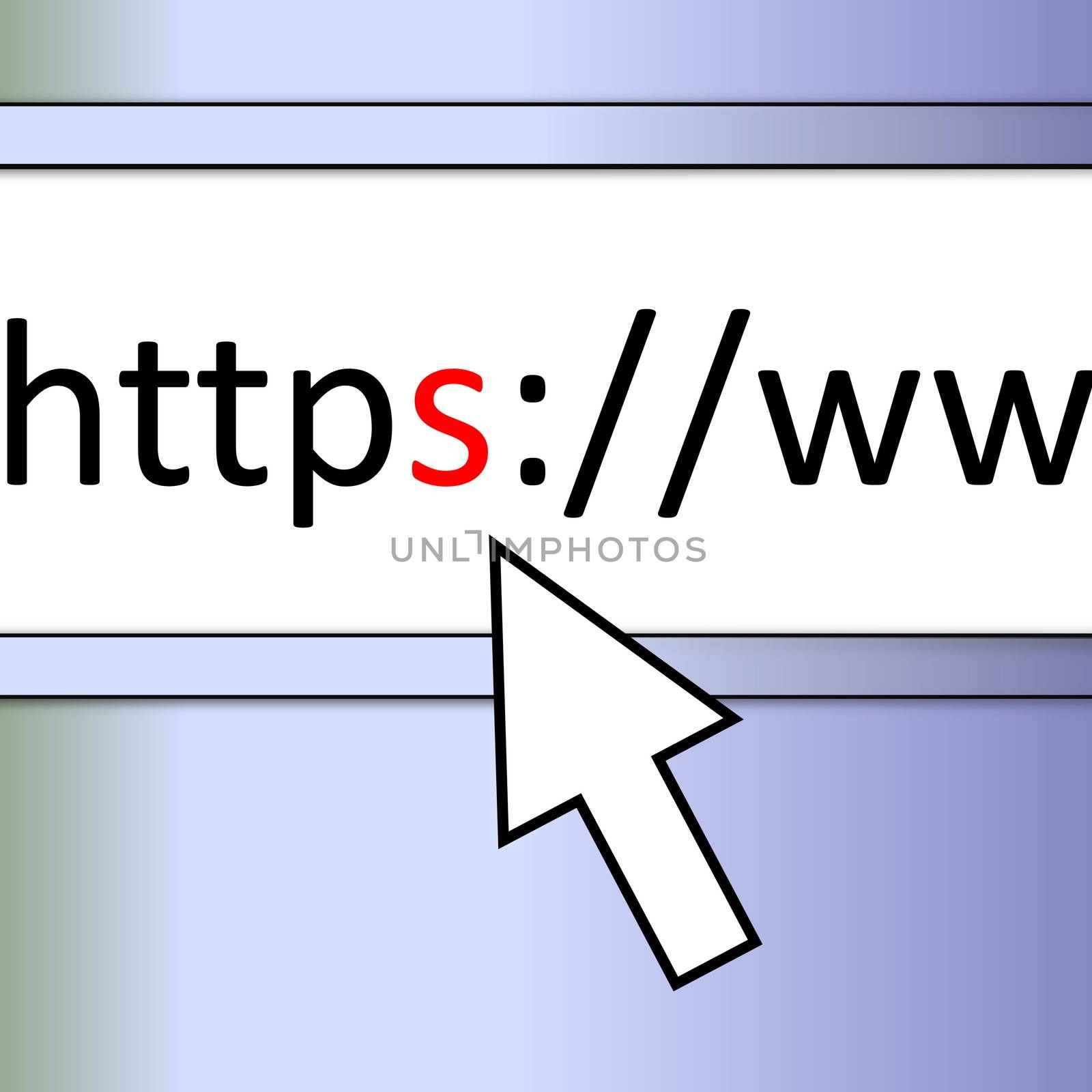 Close up of browser bar with curser and https typed in, s letter in red color