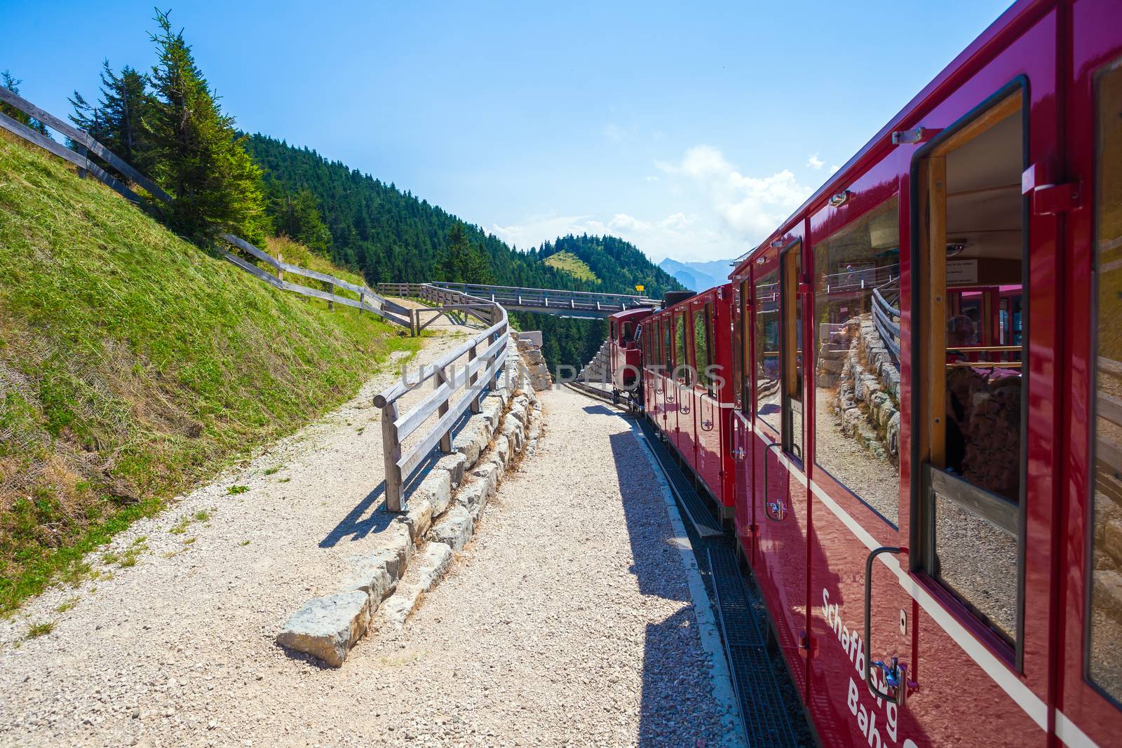ST. WOLFGANG, AUSTRIA - AUGUST 6: Steam locomotive of a vintage cogwheel railway going to Schafberg Peak (1783m) on August 6, 2013 in St. Wolfgang.