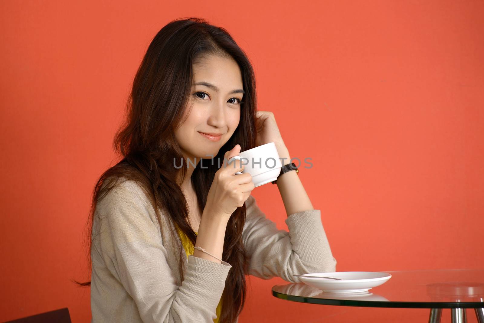 Asian young women cute woman drinking