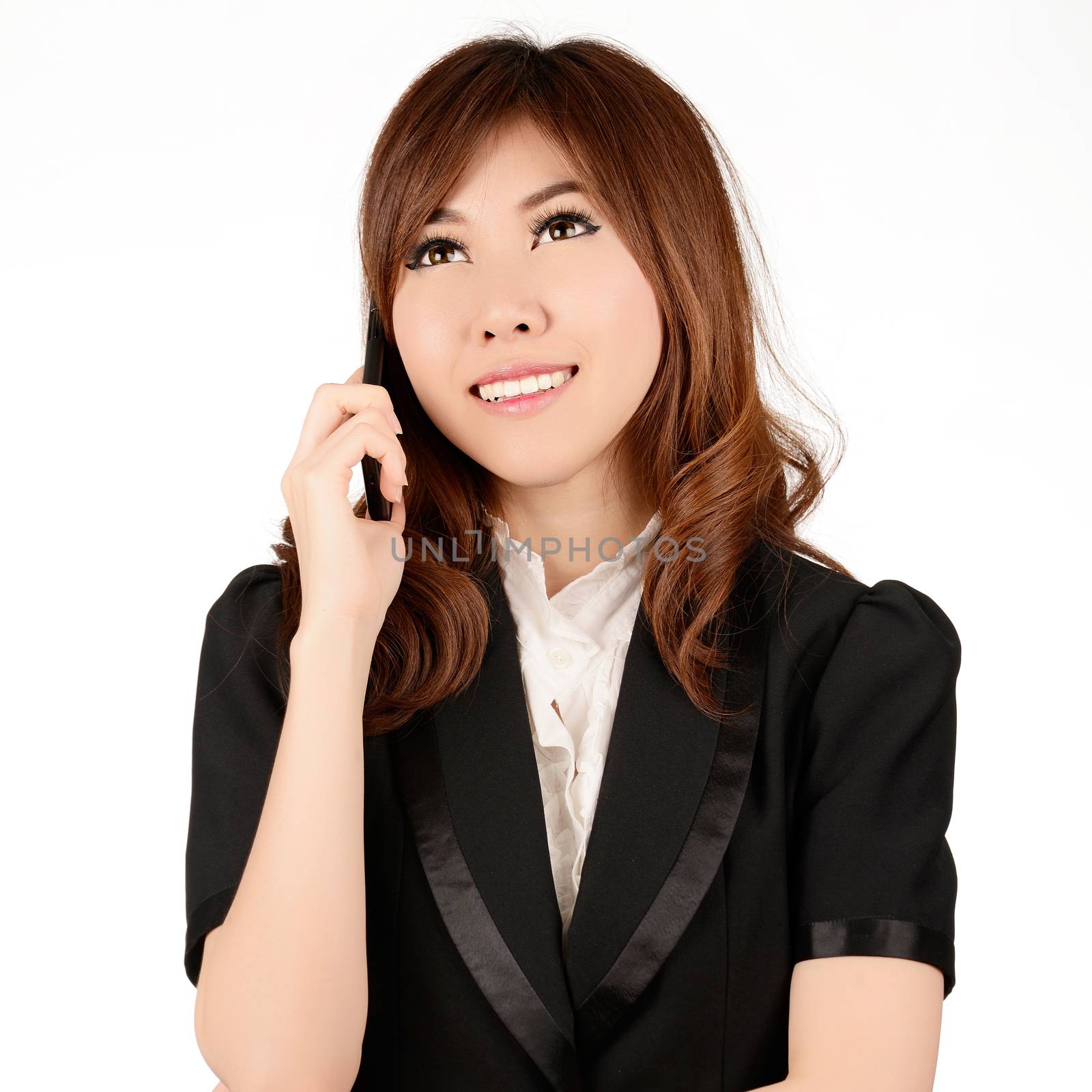 Young business woman calling smartphone by Yuri2012