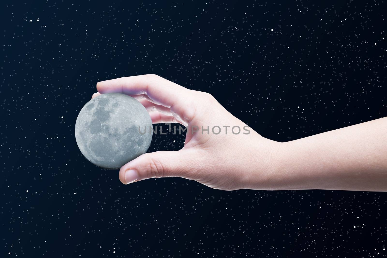 The moon in one and whith space background.