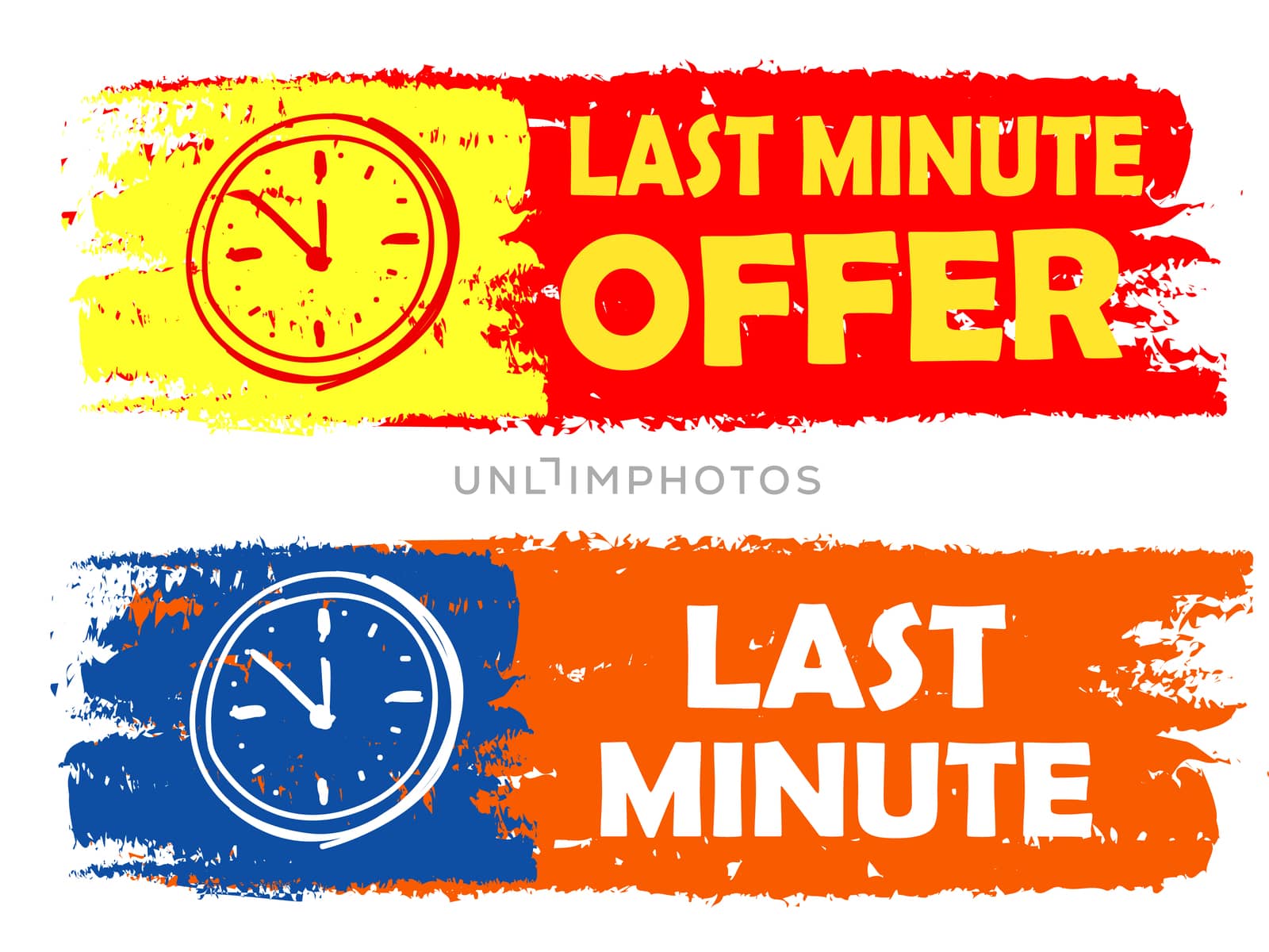 last minute offer with clock sign, drawn labels by marinini