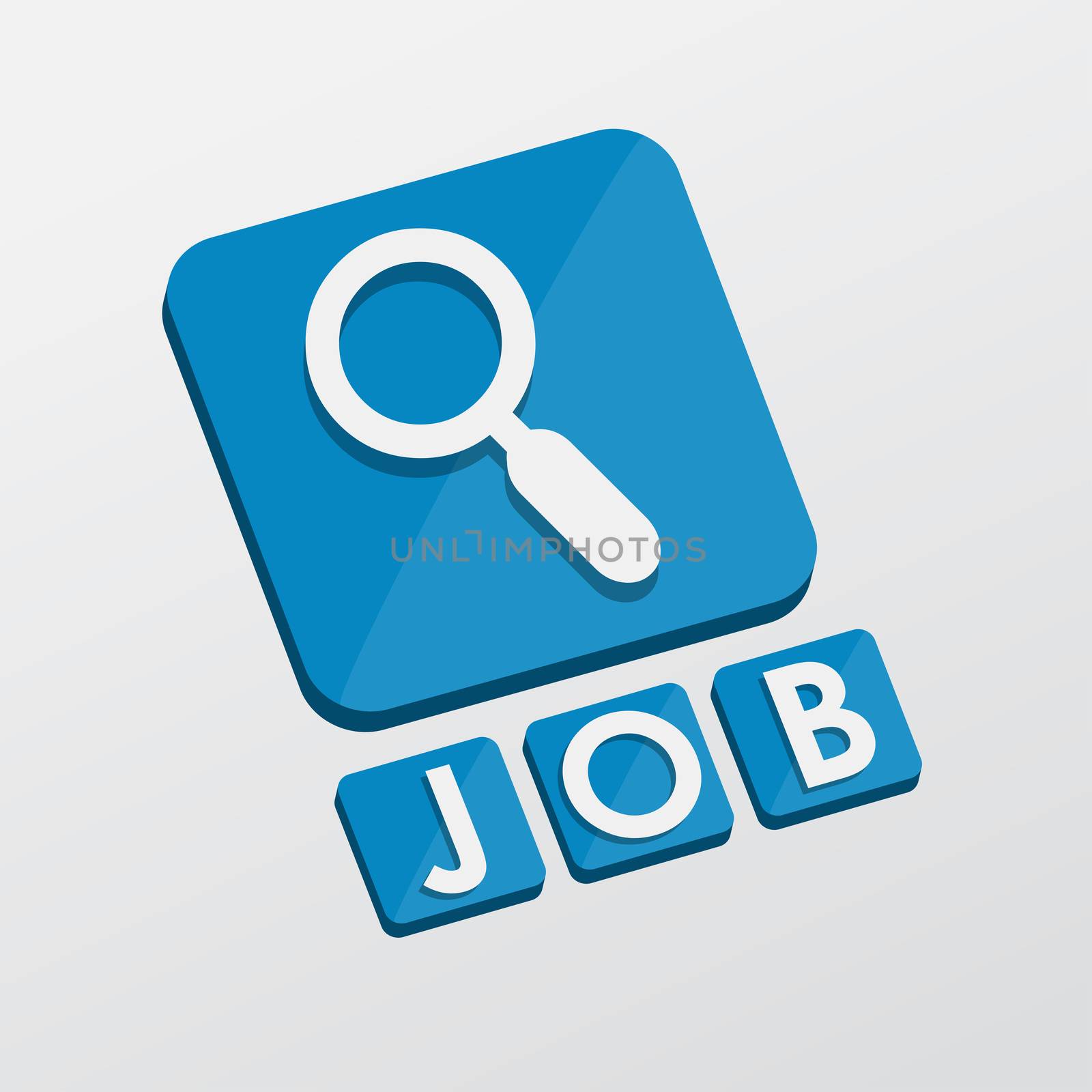 job and search sign - white text with symbol in blue flat design blocks, job seeking concept