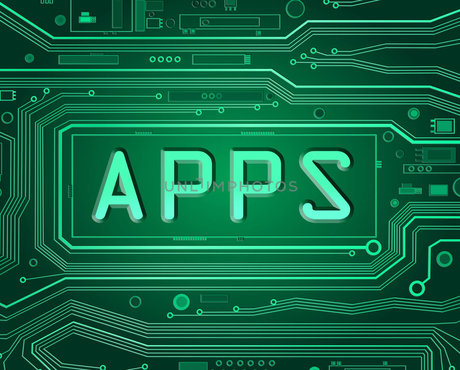 Abstract style illustration depicting printed circuit board components with an apps concept.
