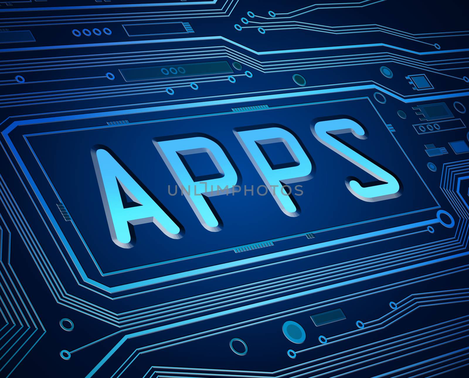 Abstract style illustration depicting printed circuit board components with an apps concept.