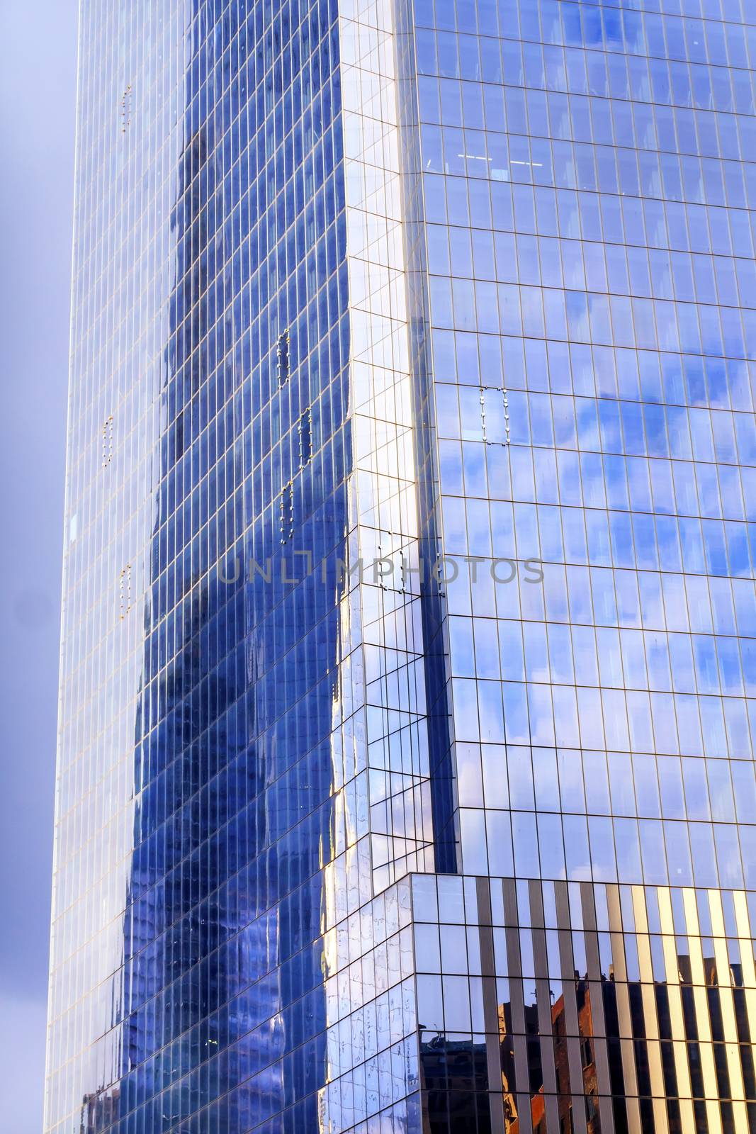 New World Trade Center Glass Building Abstract Skyscraper Blue Clouds Reflection New York City NY 