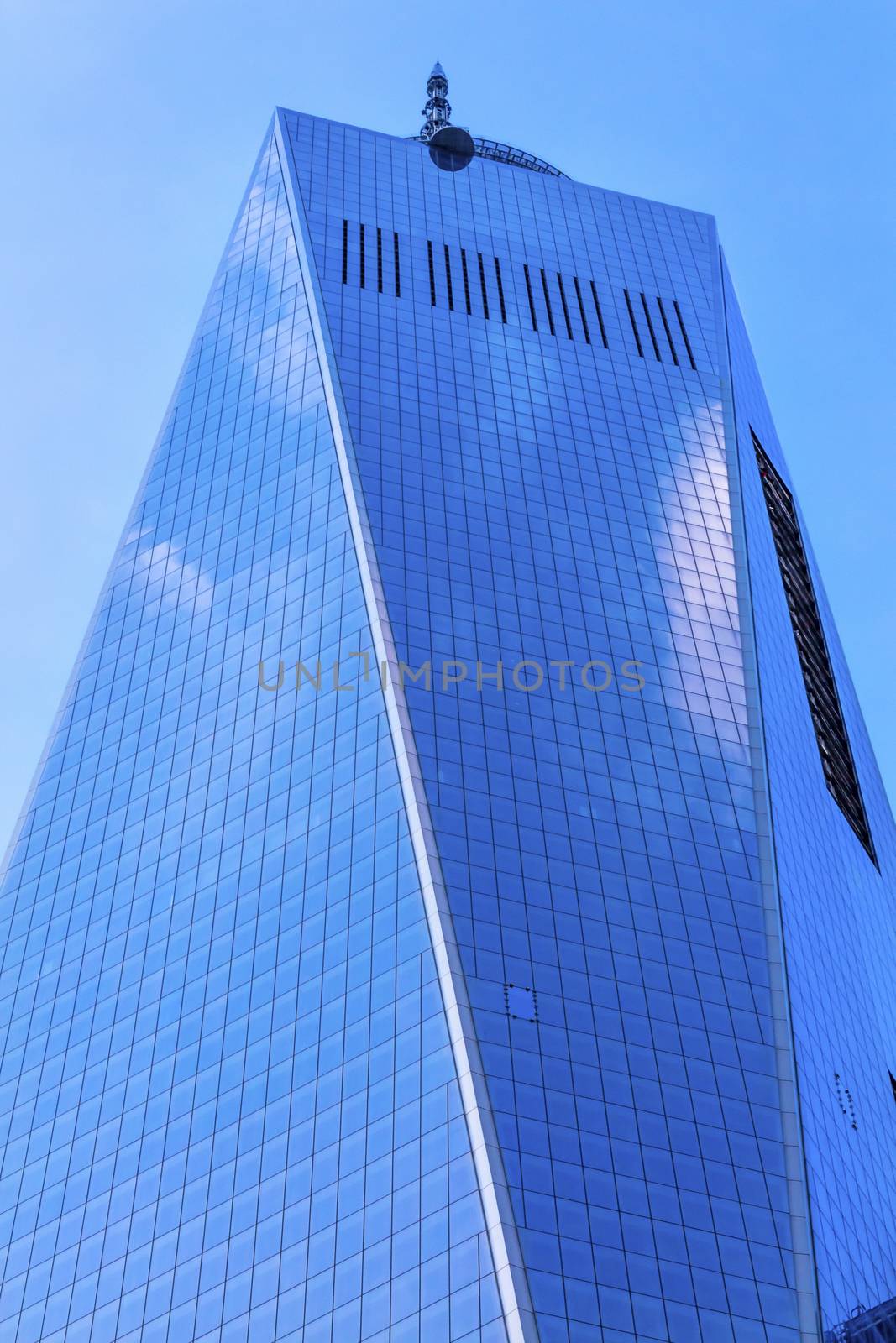 New World Trade Center Glass Building Skyscraper Blue Clouds Reflection New York City NY 