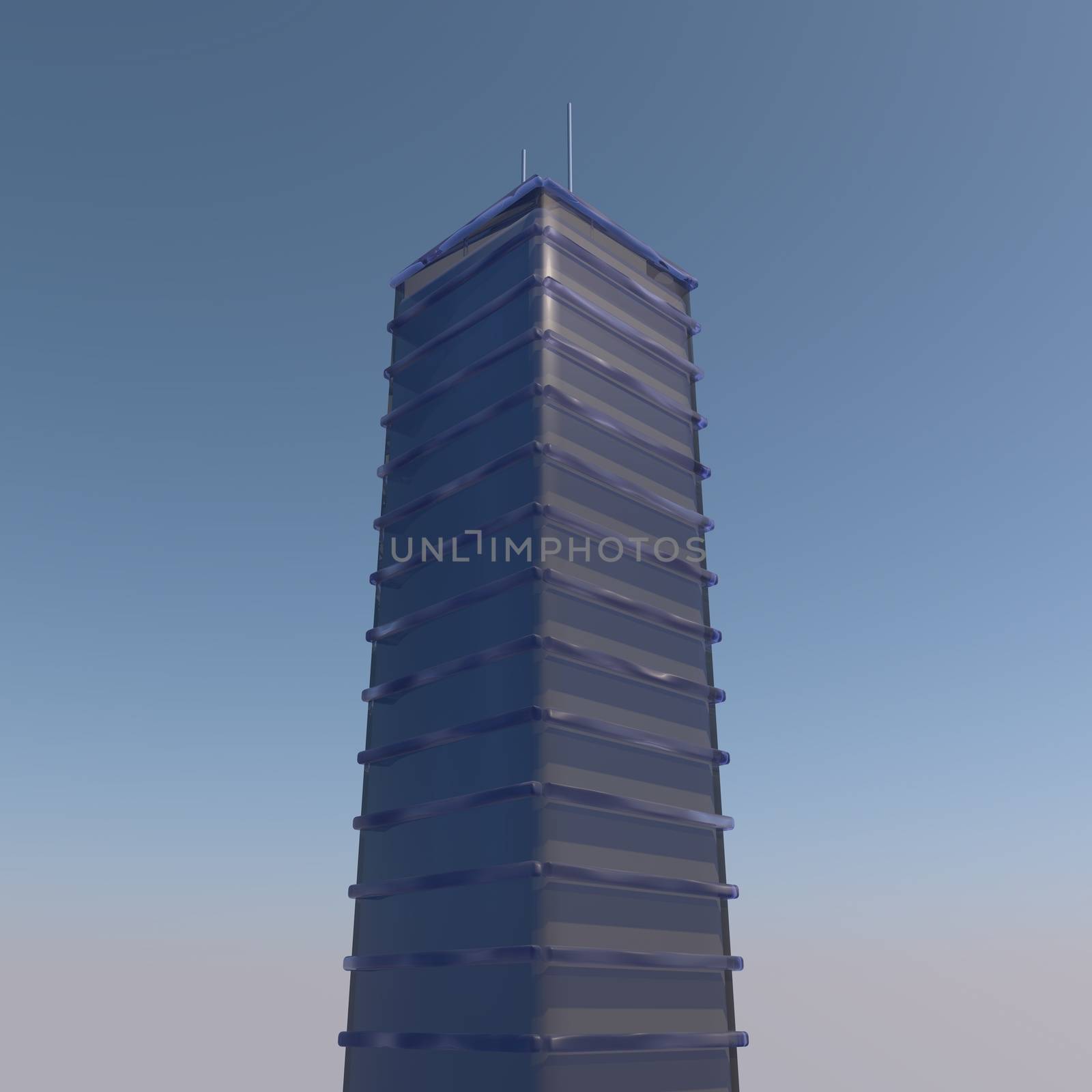 Skyscraper elevating in the sky, 3d render