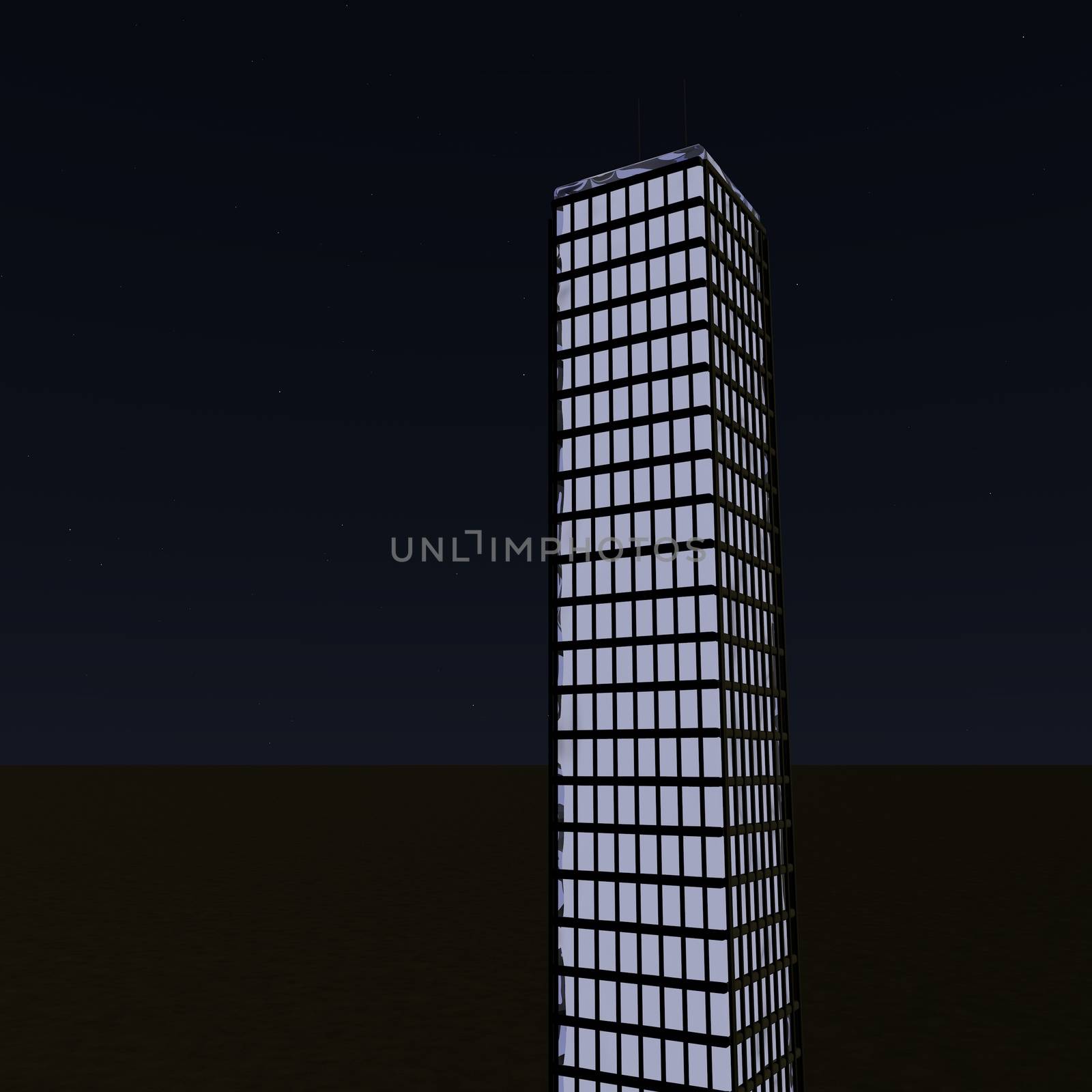 Skyscraper in the night sky, 3d render