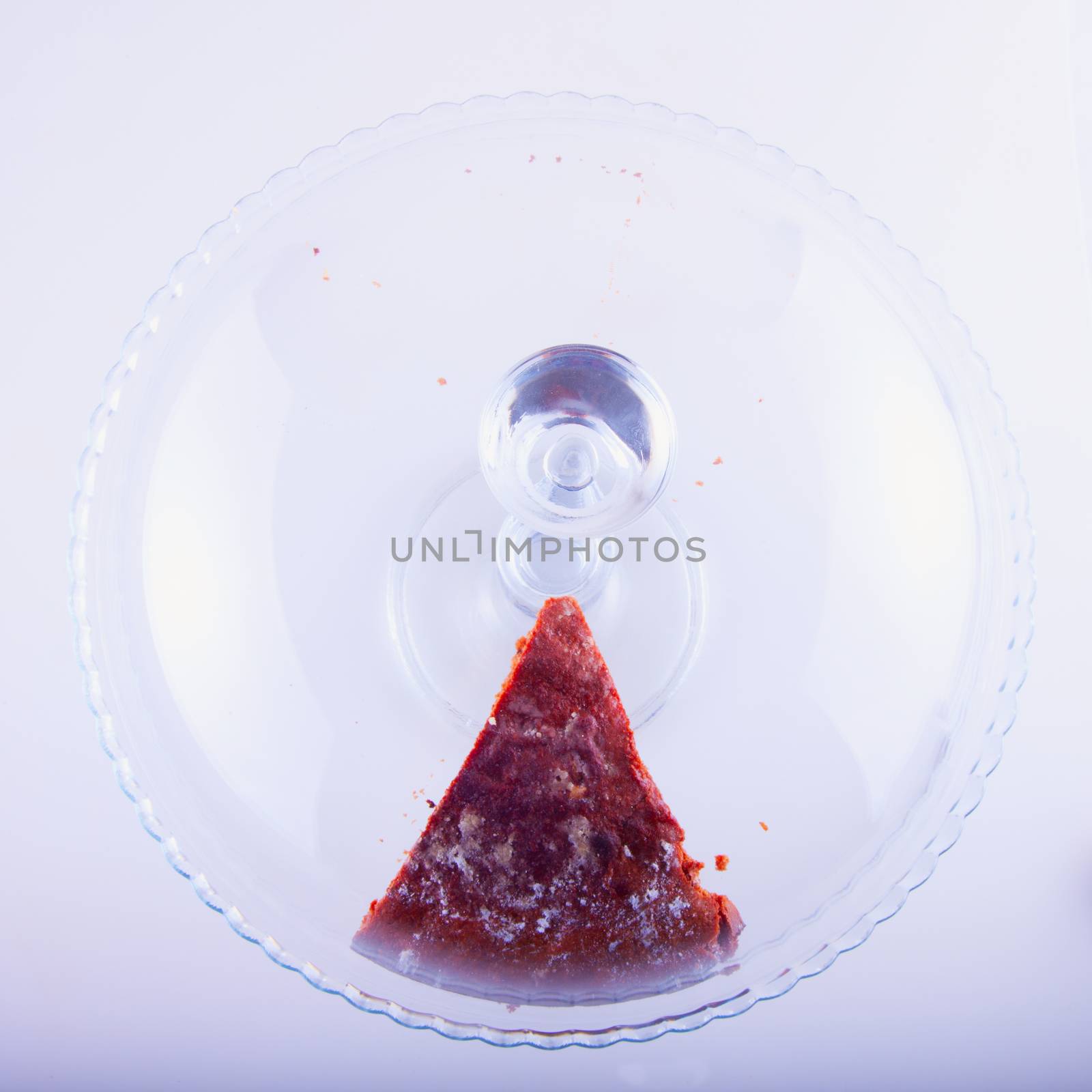 Cake in a glass stand, seen from above