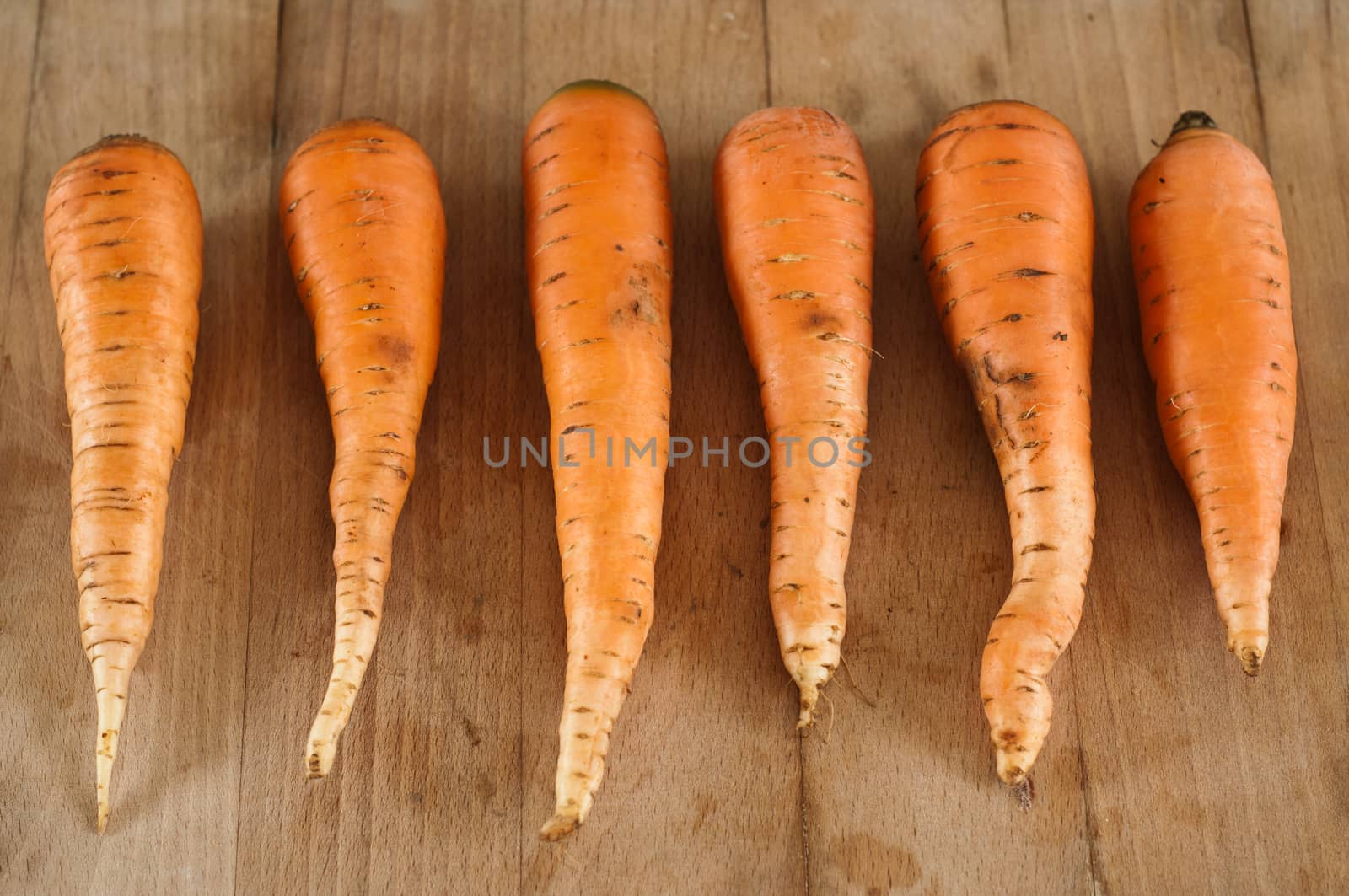 group of Carrots on wooden board